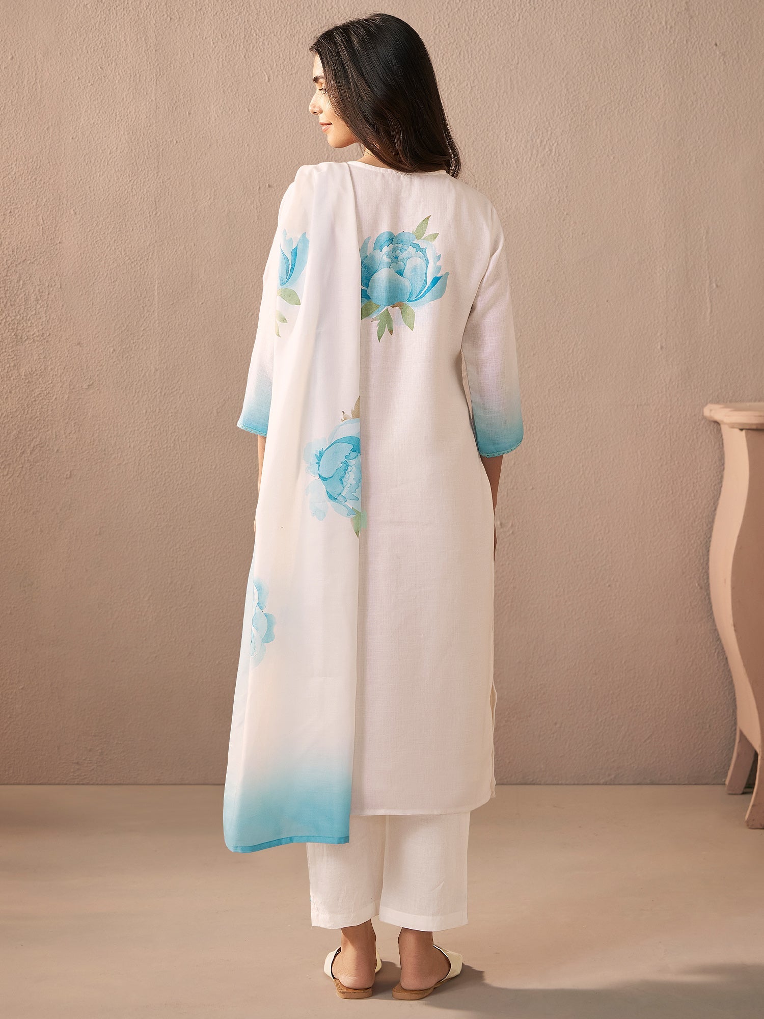 indo era, suit, kurta set for women, indo era kurta, kurta sets for ladies, summer dresses for women, 3 piece suit, cotton kurta set for women, new arrivals, women kurti plazo set, women in suit, kurta suit, floral kurta, short suit, spring summer, Off White suit