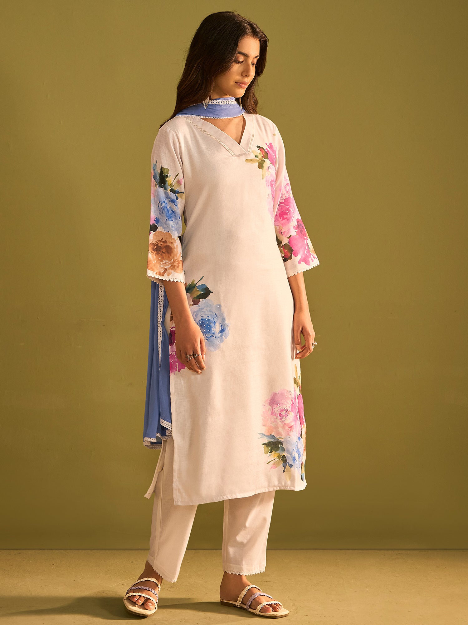 indo era, suit, kurta set for women, indo era kurta, kurta sets for ladies, summer dresses for women, 3 piece suit, cotton kurta set for women, new arrivals, women kurti plazo set, women in suit, kurta suit, floral kurta, short suit, spring summer, Off White suit