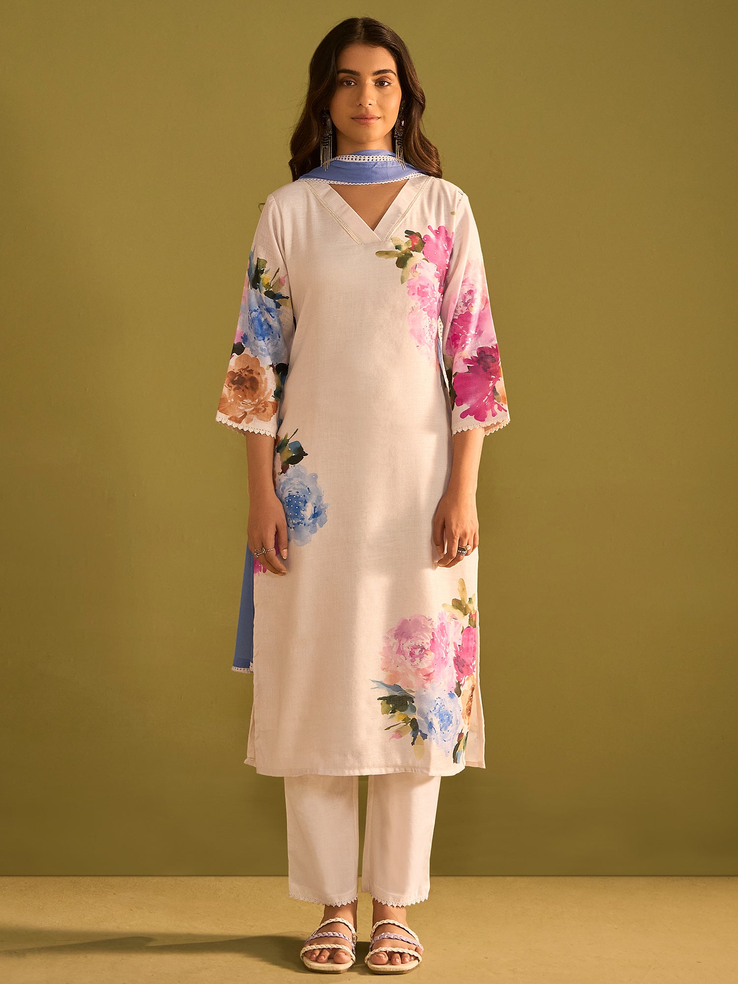 indo era, suit, kurta set for women, indo era kurta, kurta sets for ladies, summer dresses for women, 3 piece suit, cotton kurta set for women, new arrivals, women kurti plazo set, women in suit, kurta suit, floral kurta, short suit, spring summer, Off White suit