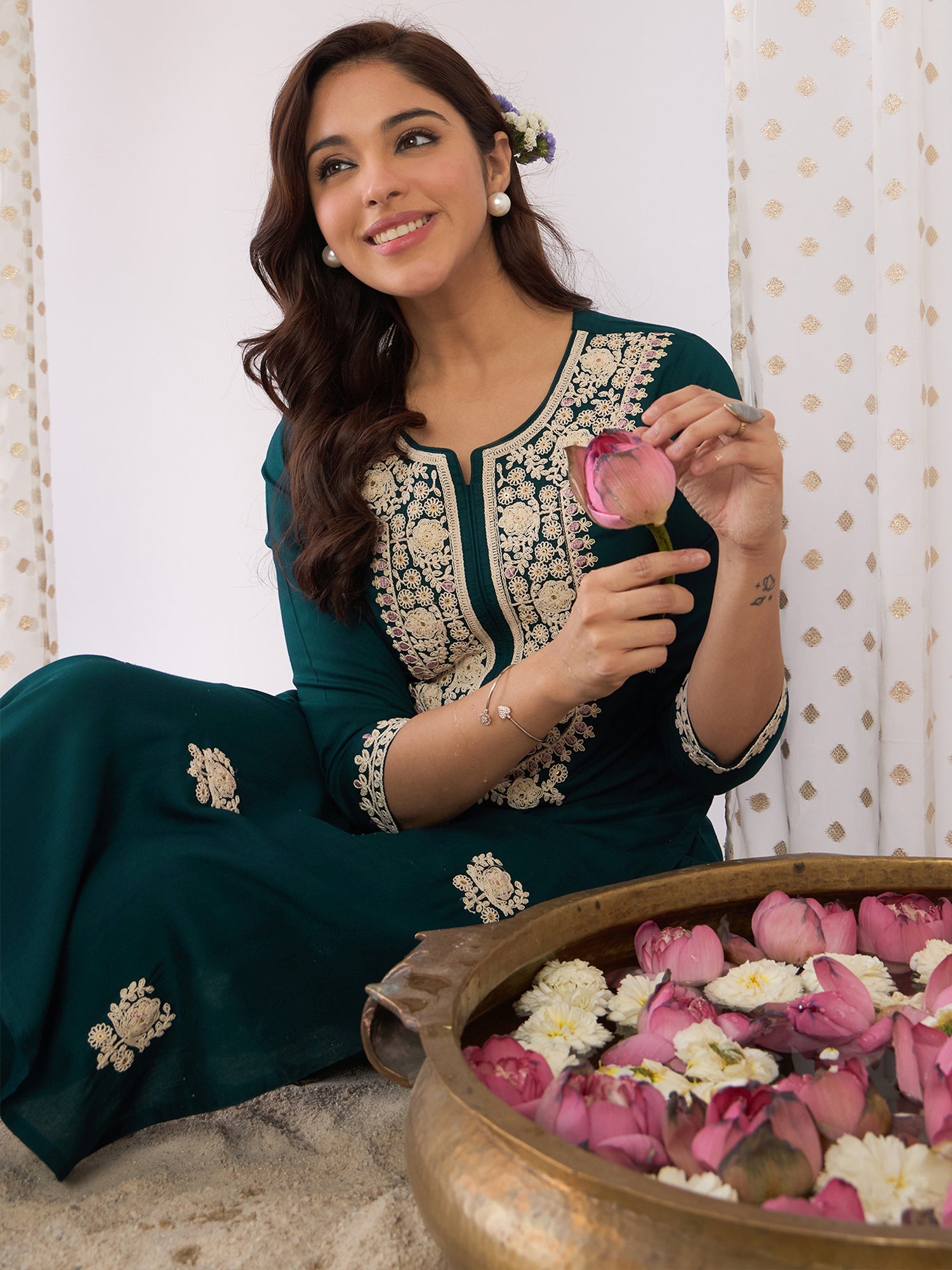indo era, suit, kurta set for women, indo era kurta, kurta sets for ladies, summer dresses for women, 3 piece suit, cotton kurta set for women, new arrivals, women kurti plazo set, women in suit, kurta suit, floral kurta, short suit, spring summer, Teal suit