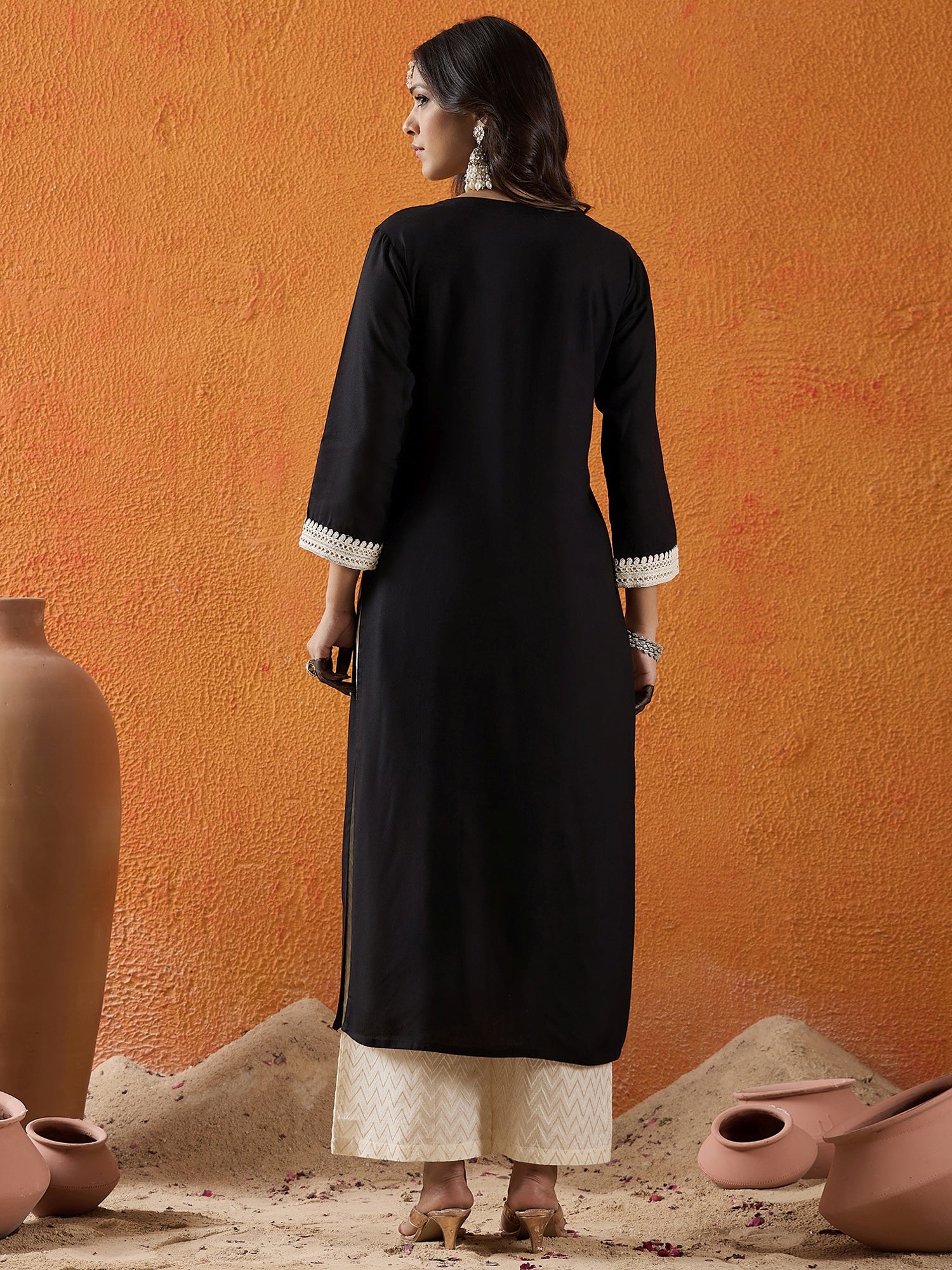 indo era, suit, kurta set for women, indo era kurta, kurta sets for ladies, summer dresses for women, 3 piece suit, cotton kurta set for women, new arrivals, women kurti plazo set, women in suit, kurta suit, floral kurta, short suit, spring summer, Black kurta