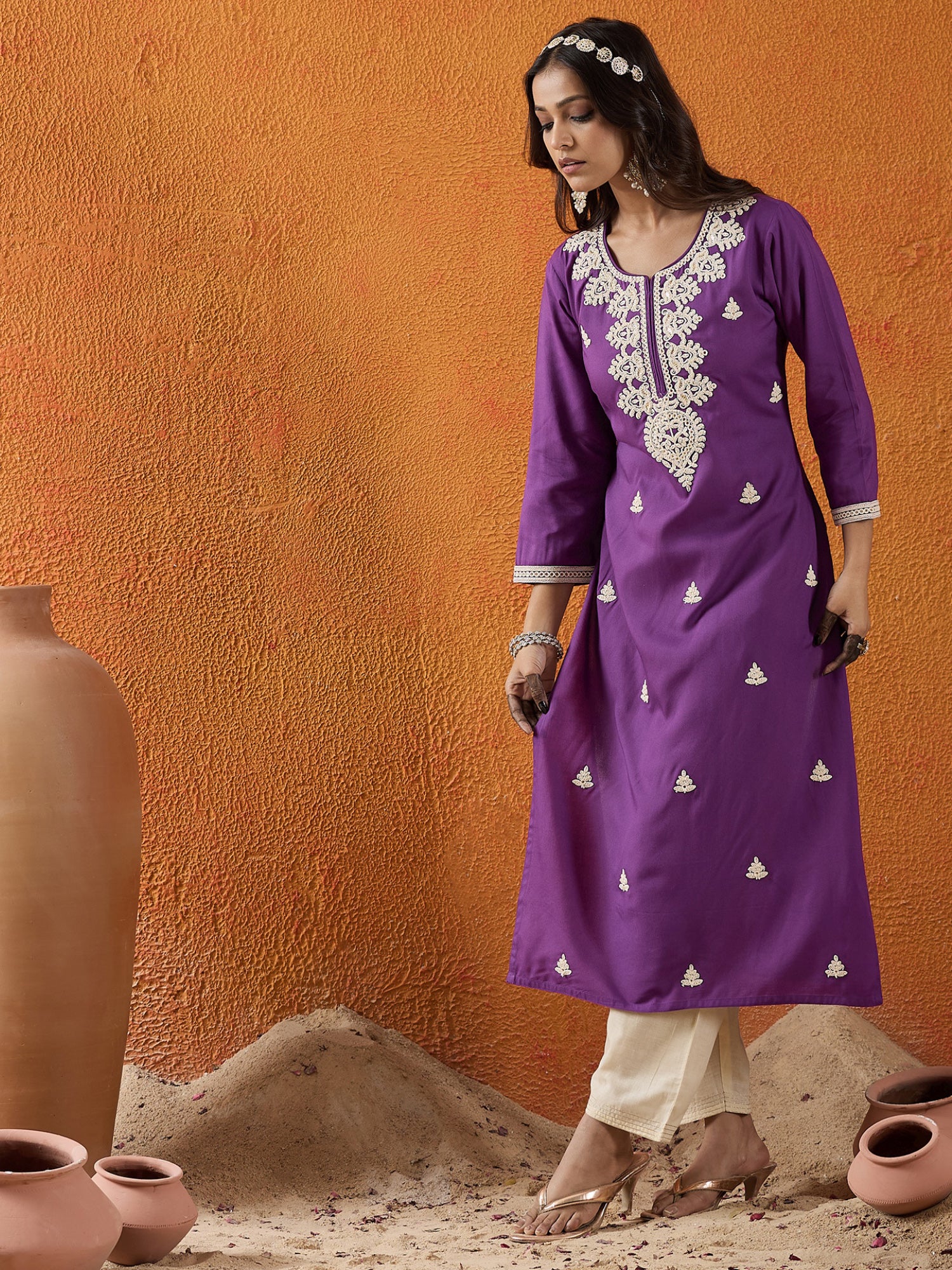 indo era, suit, kurta set for women, indo era kurta, kurta sets for ladies, summer dresses for women, 3 piece suit, cotton kurta set for women, new arrivals, women kurti plazo set, women in suit, kurta suit, floral kurta, short suit, spring summer, Purple kurta