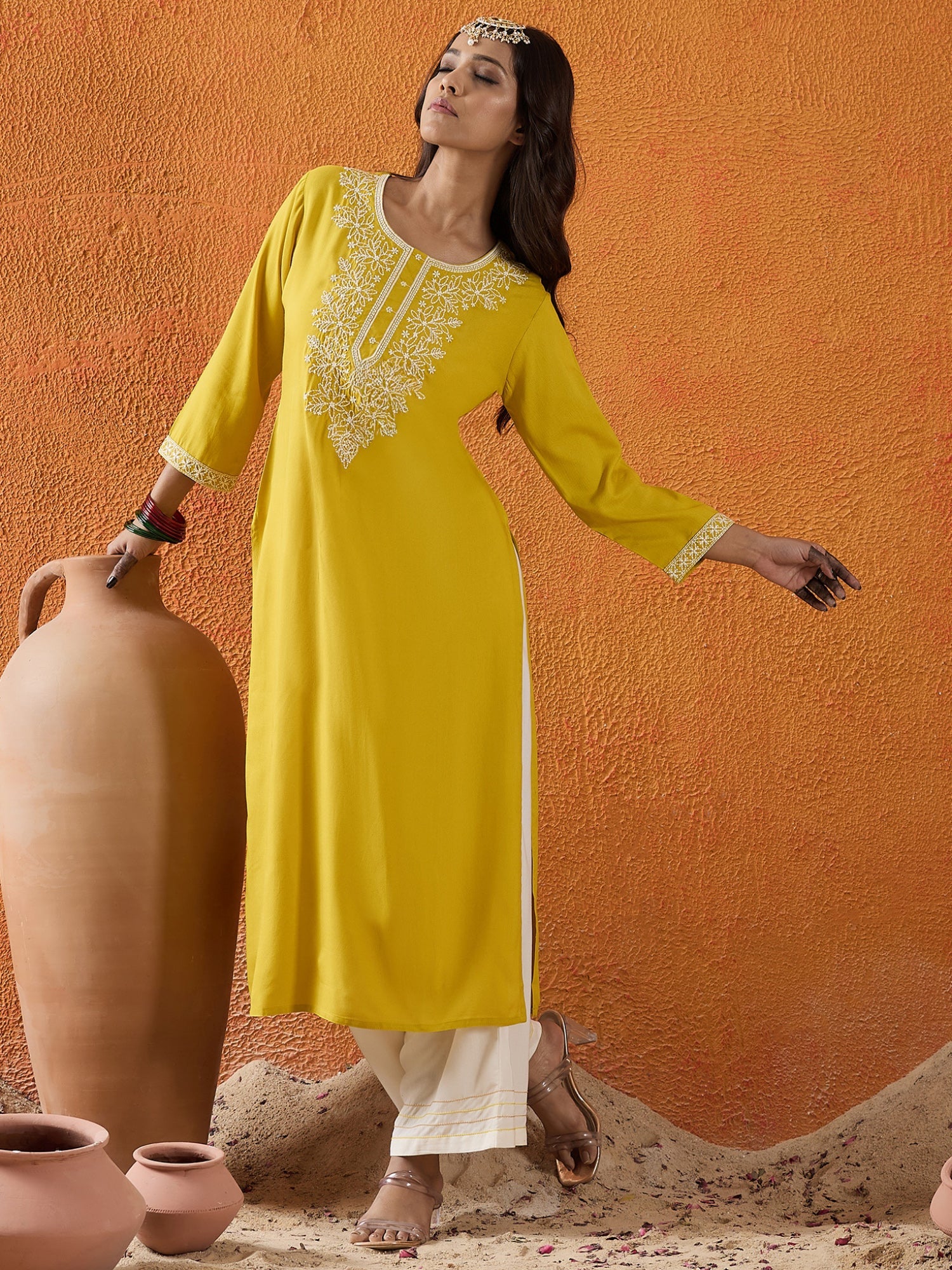 indo era, suit, kurta set for women, indo era kurta, kurta sets for ladies, summer dresses for women, 3 piece suit, cotton kurta set for women, new arrivals, women kurti plazo set, women in suit, kurta suit, floral kurta, short suit, spring summer, Mustard kurta
