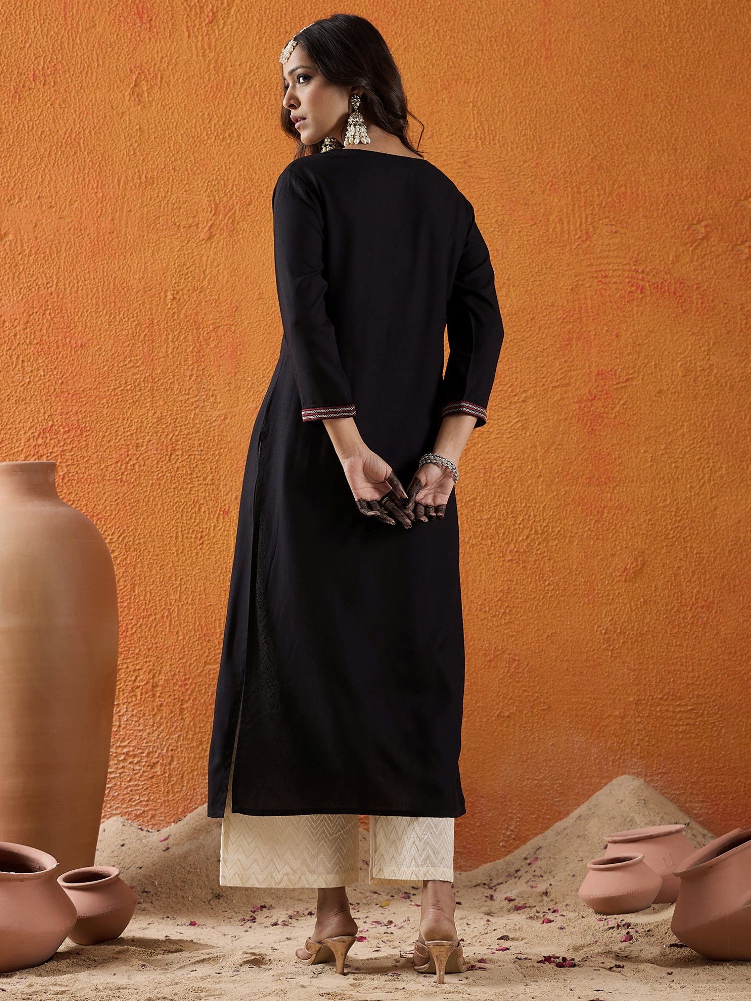 indo era, suit, kurta set for women, indo era kurta, kurta sets for ladies, summer dresses for women, 3 piece suit, cotton kurta set for women, new arrivals, women kurti plazo set, women in suit, kurta suit, floral kurta, short suit, spring summer, Black kurta