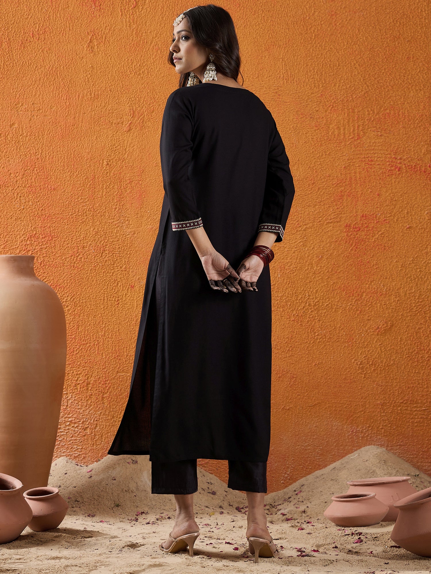 indo era, suit, kurta set for women, indo era kurta, kurta sets for ladies, summer dresses for women, 3 piece suit, cotton kurta set for women, new arrivals, women kurti plazo set, women in suit, kurta suit, floral kurta, short suit, spring summer, Black kurta