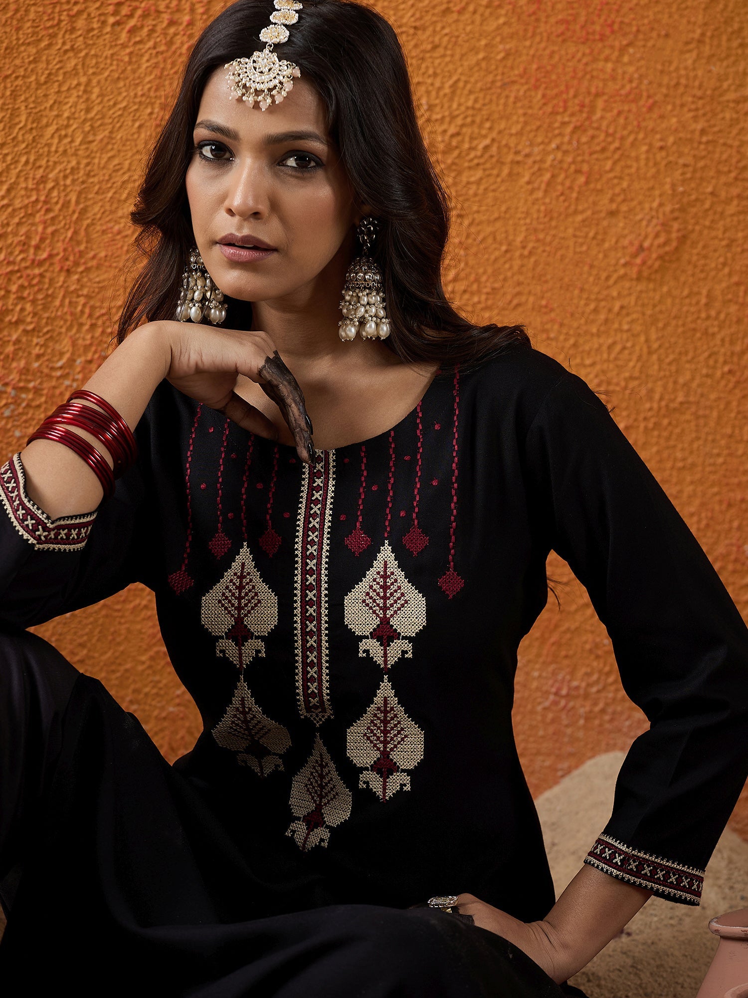 indo era, suit, kurta set for women, indo era kurta, kurta sets for ladies, summer dresses for women, 3 piece suit, cotton kurta set for women, new arrivals, women kurti plazo set, women in suit, kurta suit, floral kurta, short suit, spring summer, Black kurta