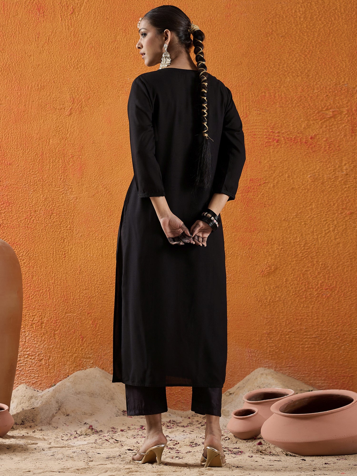 indo era, suit, kurta set for women, indo era kurta, kurta sets for ladies, summer dresses for women, 3 piece suit, cotton kurta set for women, new arrivals, women kurti plazo set, women in suit, kurta suit, floral kurta, short suit, spring summer, Black kurta