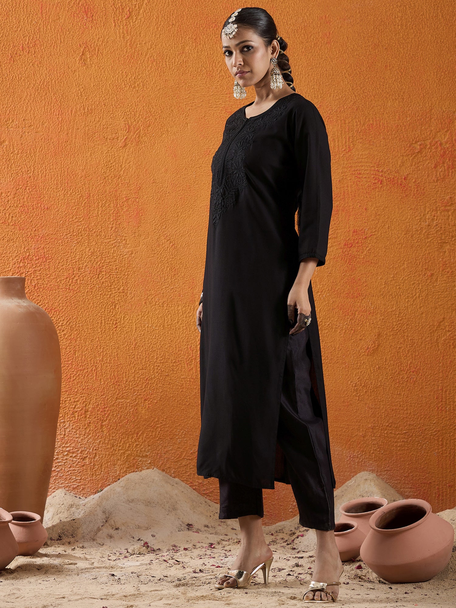 indo era, suit, kurta set for women, indo era kurta, kurta sets for ladies, summer dresses for women, 3 piece suit, cotton kurta set for women, new arrivals, women kurti plazo set, women in suit, kurta suit, floral kurta, short suit, spring summer, Black kurta