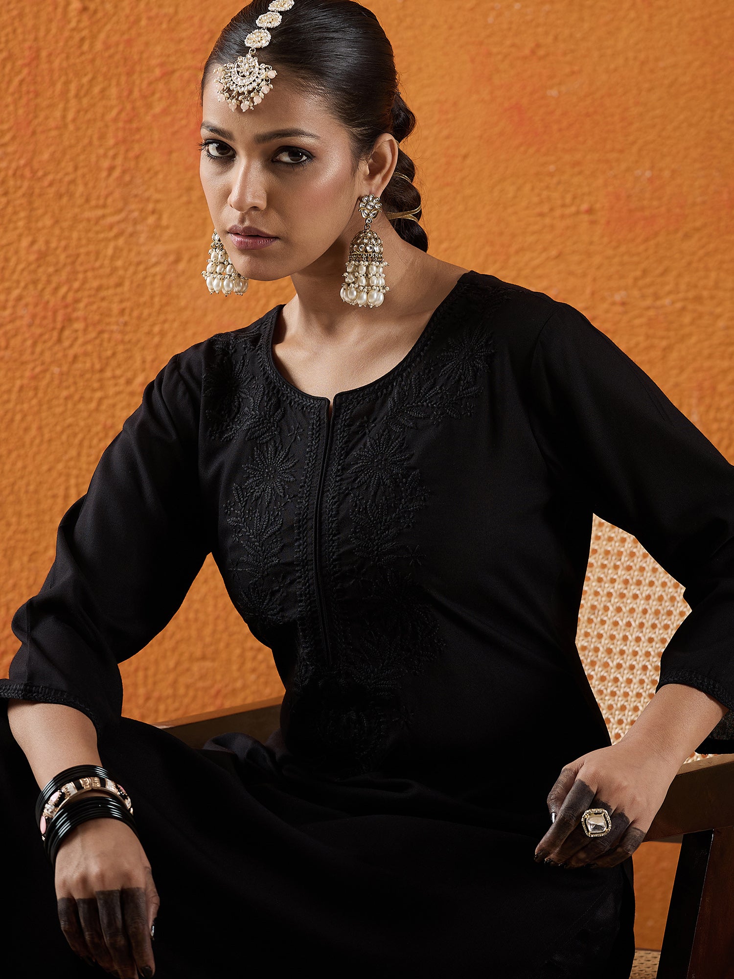 indo era, suit, kurta set for women, indo era kurta, kurta sets for ladies, summer dresses for women, 3 piece suit, cotton kurta set for women, new arrivals, women kurti plazo set, women in suit, kurta suit, floral kurta, short suit, spring summer, Black kurta
