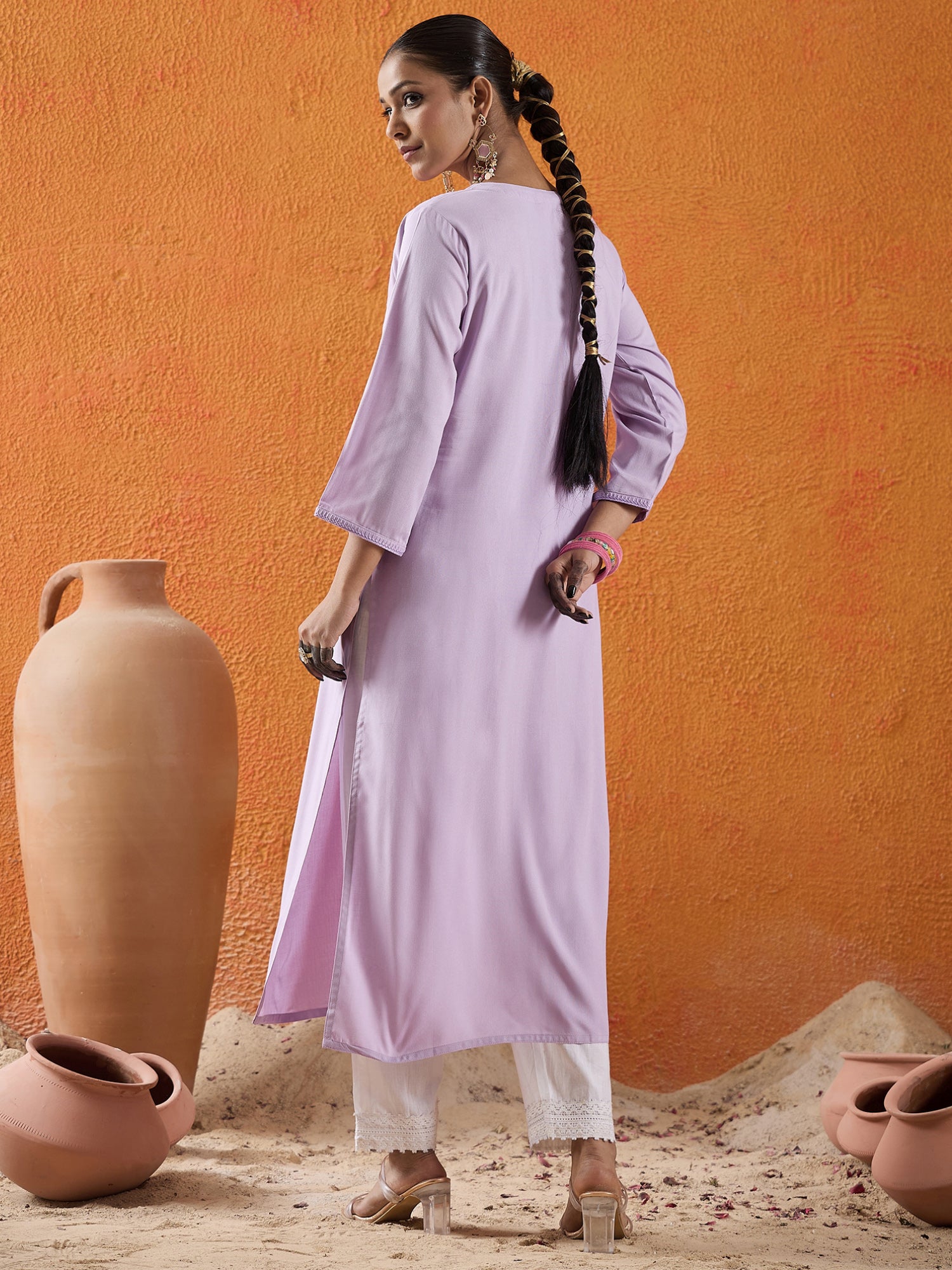 indo era, suit, kurta set for women, indo era kurta, kurta sets for ladies, summer dresses for women, 3 piece suit, cotton kurta set for women, new arrivals, women kurti plazo set, women in suit, kurta suit, floral kurta, short suit, spring summer, Lavender kurta