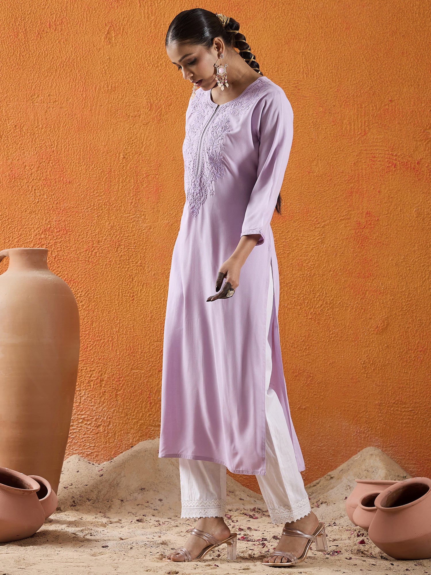 indo era, suit, kurta set for women, indo era kurta, kurta sets for ladies, summer dresses for women, 3 piece suit, cotton kurta set for women, new arrivals, women kurti plazo set, women in suit, kurta suit, floral kurta, short suit, spring summer, Lavender kurta