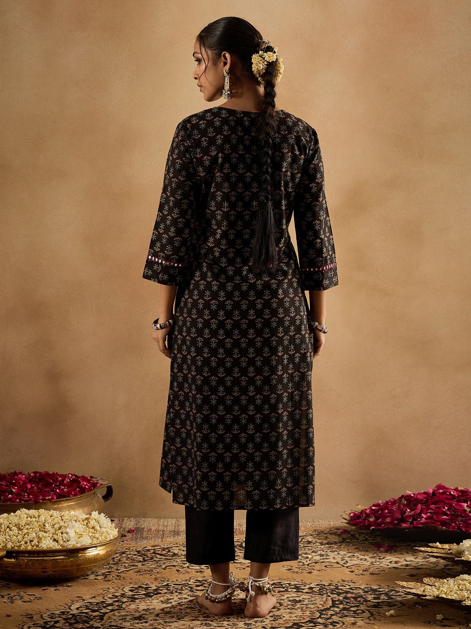 indo era, suit, kurta set for women, indo era kurta, kurta sets for ladies, summer dresses for women, 3 piece suit, cotton kurta set for women, new arrivals, women kurti plazo set, women in suit, kurta suit, floral kurta, short suit, spring summer, Black kurta
