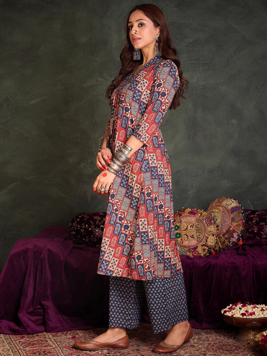 Indo Era Multi Printed A-Line Kurta Trousers  Set