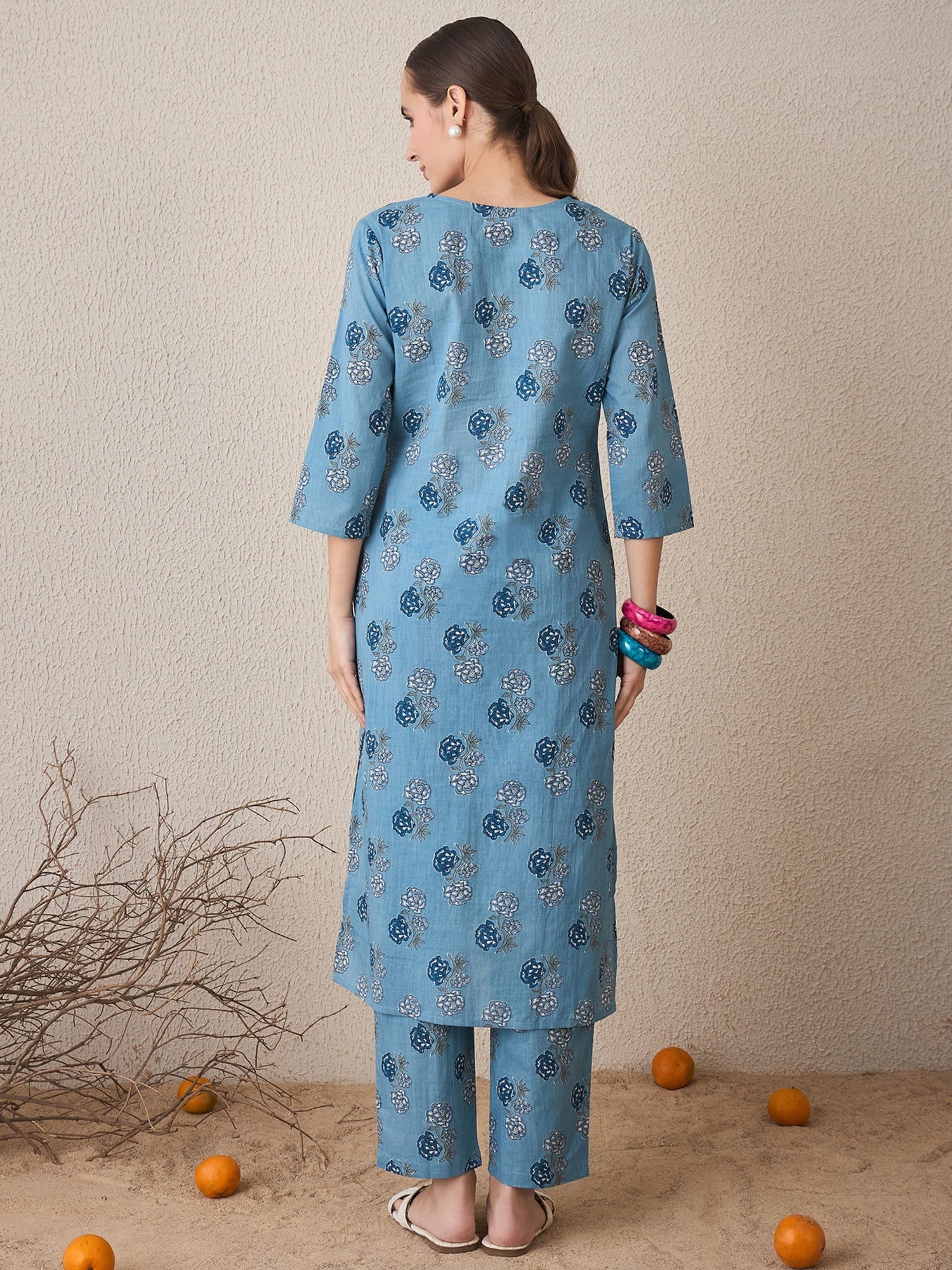 indo era, suit, kurta set for women, indo era kurta, kurta sets for ladies, summer dresses for women, 3 piece suit, cotton kurta set for women, new arrivals, women kurti plazo set, women in suit, kurta suit, floral kurta, short suit, spring summer, Blue suit