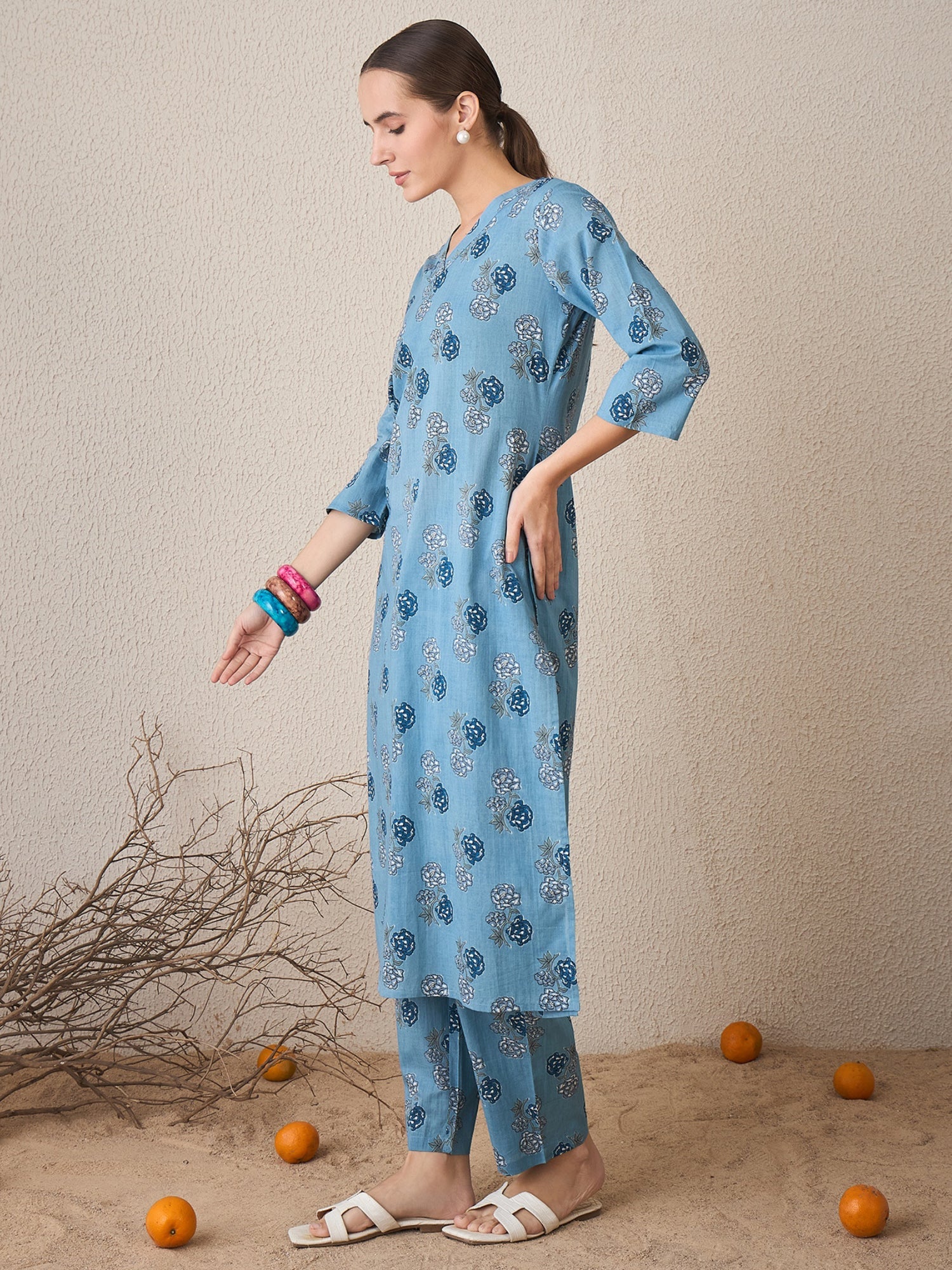 indo era, suit, kurta set for women, indo era kurta, kurta sets for ladies, summer dresses for women, 3 piece suit, cotton kurta set for women, new arrivals, women kurti plazo set, women in suit, kurta suit, floral kurta, short suit, spring summer, Blue suit