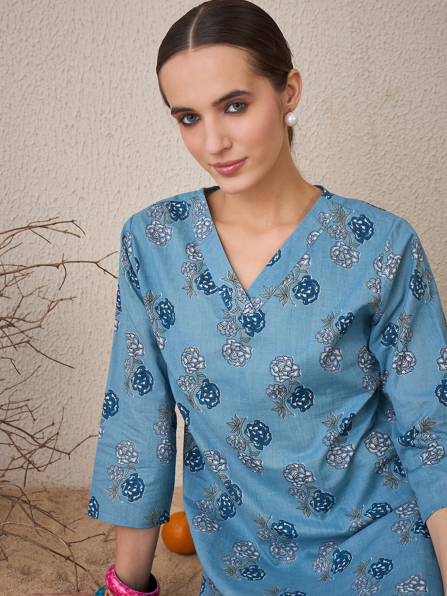 indo era, suit, kurta set for women, indo era kurta, kurta sets for ladies, summer dresses for women, 3 piece suit, cotton kurta set for women, new arrivals, women kurti plazo set, women in suit, kurta suit, floral kurta, short suit, spring summer, Blue suit