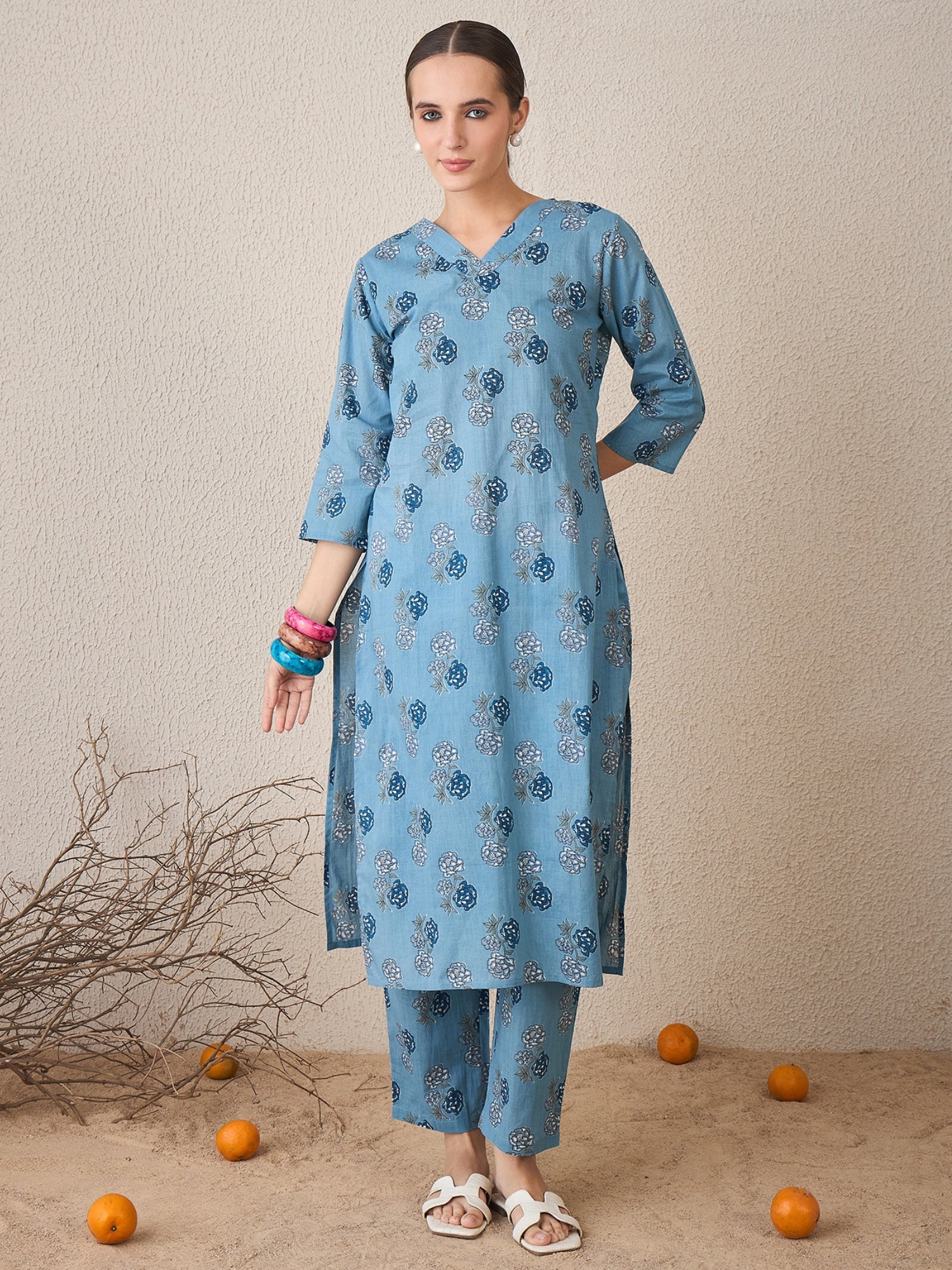 indo era, suit, kurta set for women, indo era kurta, kurta sets for ladies, summer dresses for women, 3 piece suit, cotton kurta set for women, new arrivals, women kurti plazo set, women in suit, kurta suit, floral kurta, short suit, spring summer, Blue suit