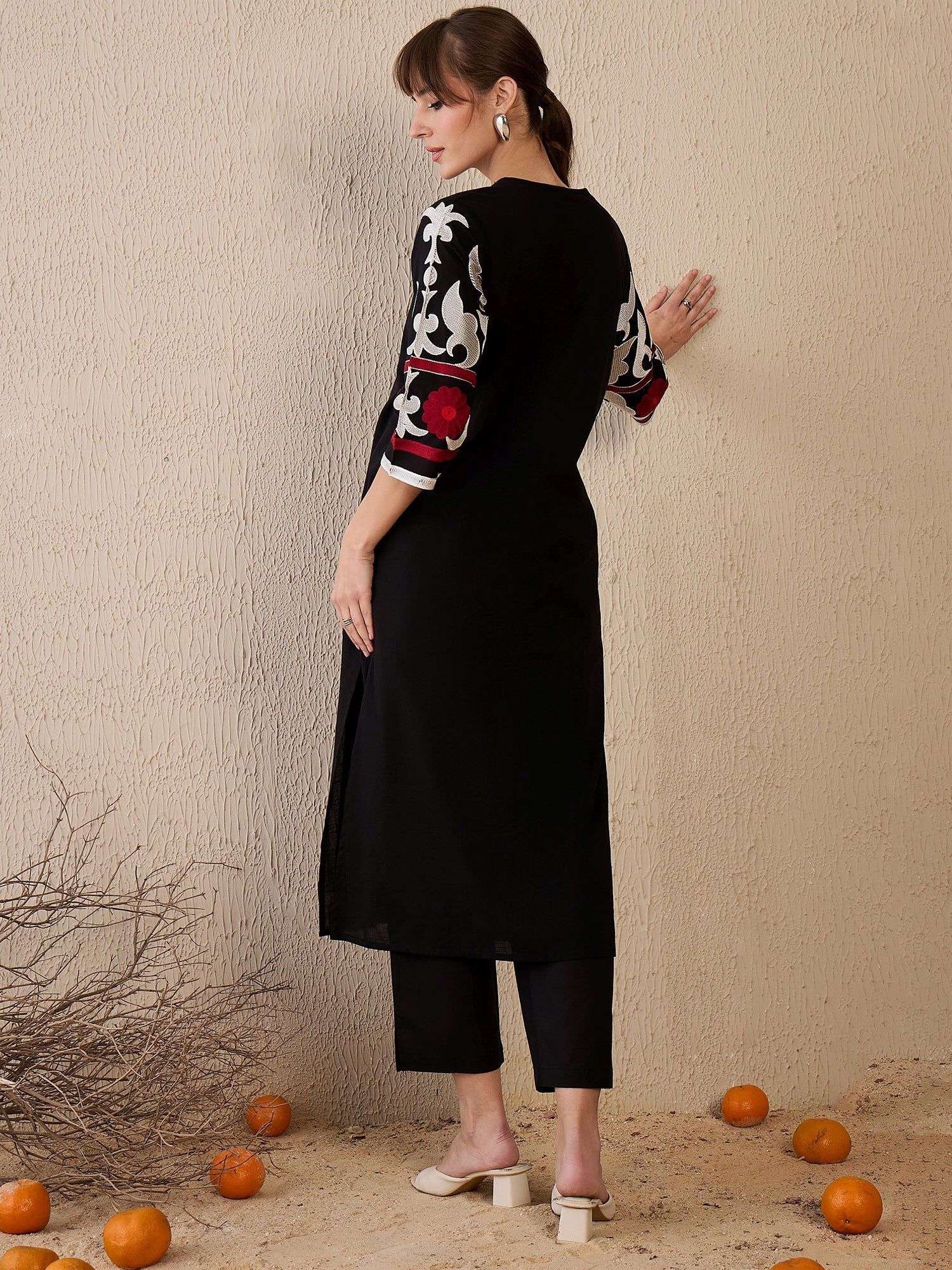 indo era, suit, kurta set for women, indo era kurta, kurta sets for ladies, summer dresses for women, 3 piece suit, cotton kurta set for women, new arrivals, women kurti plazo set, women in suit, kurta suit, floral kurta, short suit, spring summer, Black suit