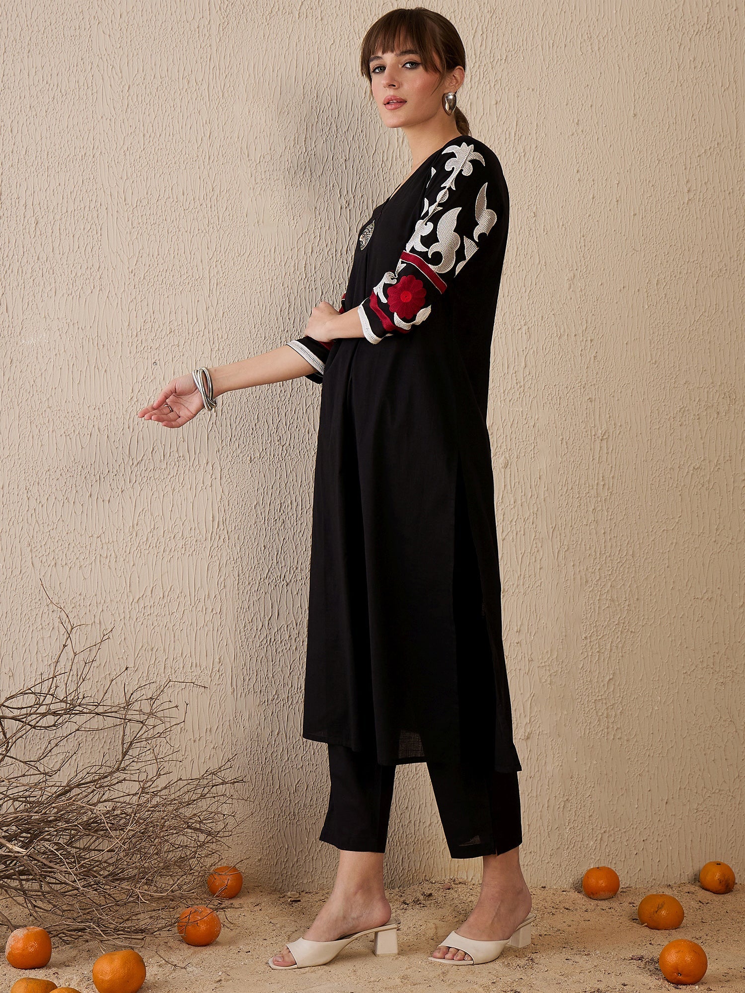 indo era, suit, kurta set for women, indo era kurta, kurta sets for ladies, summer dresses for women, 3 piece suit, cotton kurta set for women, new arrivals, women kurti plazo set, women in suit, kurta suit, floral kurta, short suit, spring summer, Black suit