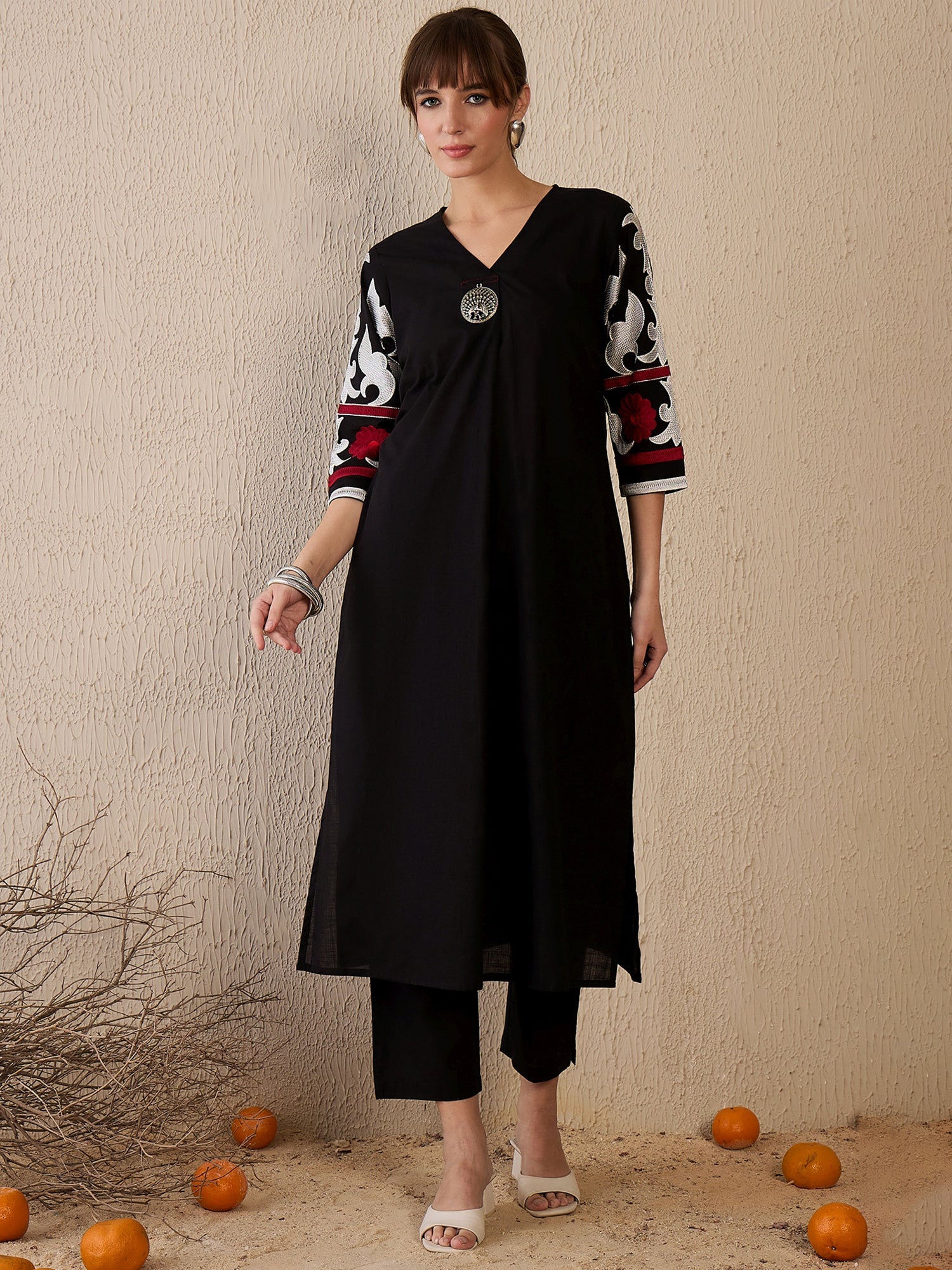 indo era, suit, kurta set for women, indo era kurta, kurta sets for ladies, summer dresses for women, 3 piece suit, cotton kurta set for women, new arrivals, women kurti plazo set, women in suit, kurta suit, floral kurta, short suit, spring summer, Black suit