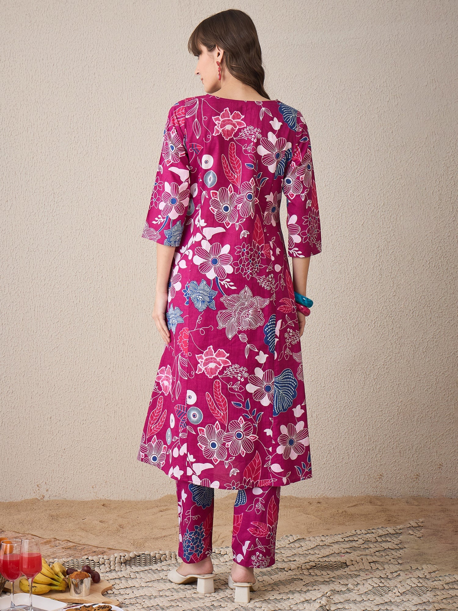 indo era, suit, kurta set for women, indo era kurta, kurta sets for ladies, summer dresses for women, 3 piece suit, cotton kurta set for women, new arrivals, women kurti plazo set, women in suit, kurta suit, floral kurta, short suit, spring summer, Pink suit