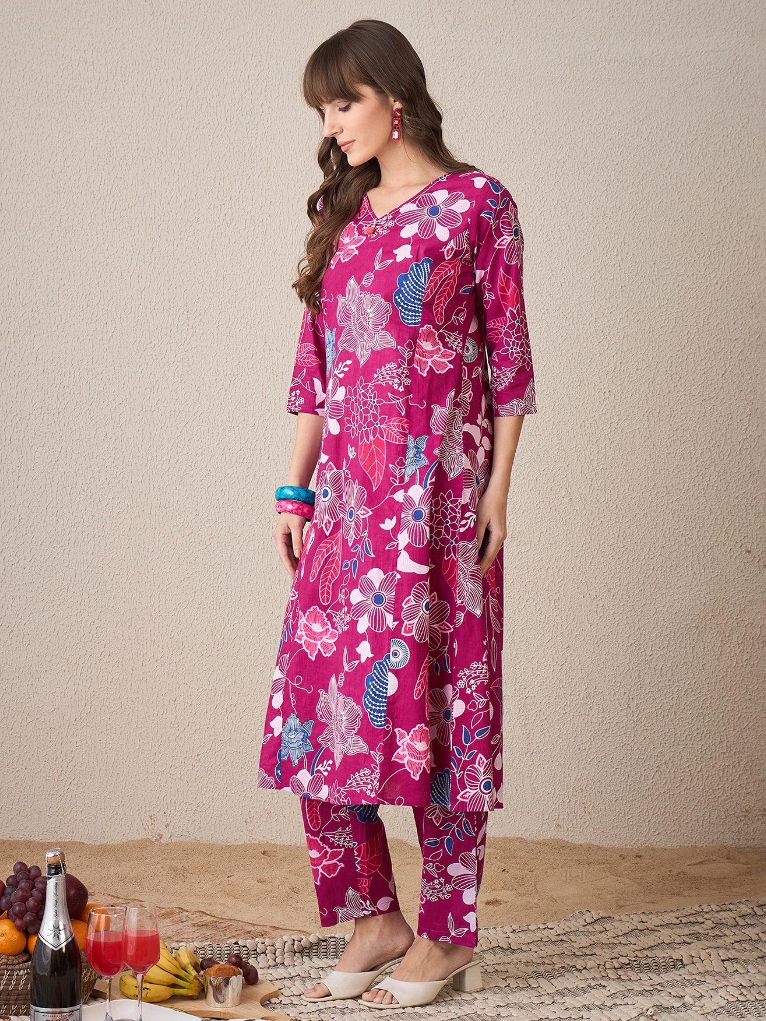 indo era, suit, kurta set for women, indo era kurta, kurta sets for ladies, summer dresses for women, 3 piece suit, cotton kurta set for women, new arrivals, women kurti plazo set, women in suit, kurta suit, floral kurta, short suit, spring summer, Pink suit