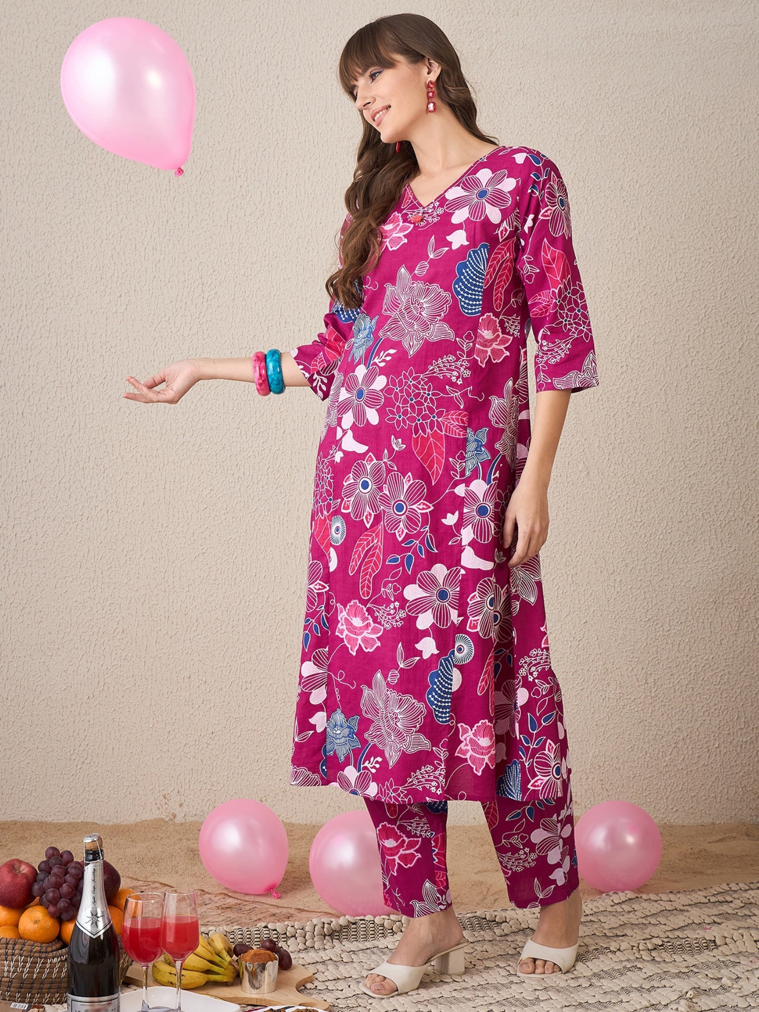 indo era, suit, kurta set for women, indo era kurta, kurta sets for ladies, summer dresses for women, 3 piece suit, cotton kurta set for women, new arrivals, women kurti plazo set, women in suit, kurta suit, floral kurta, short suit, spring summer, Pink suit
