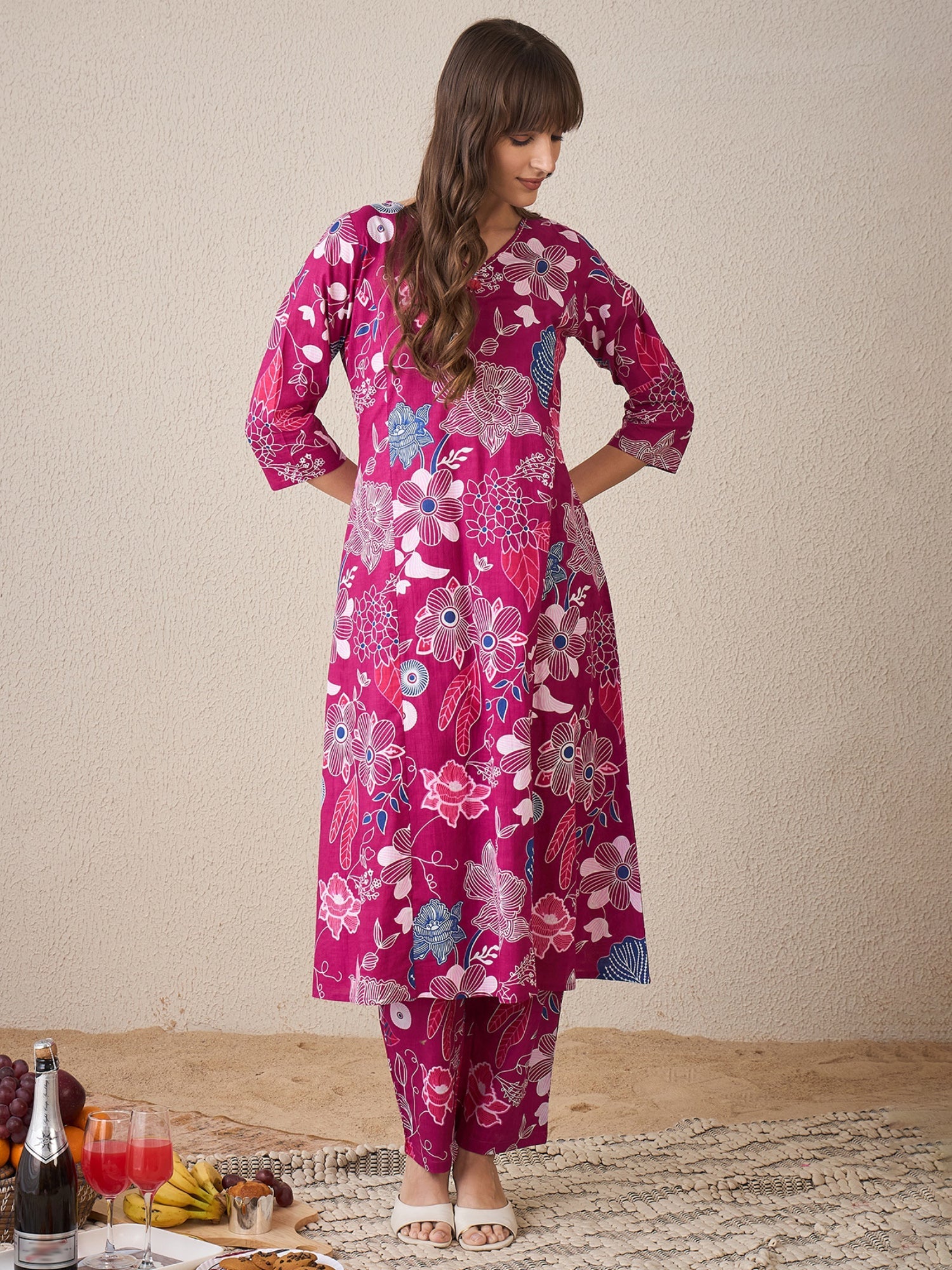 indo era, suit, kurta set for women, indo era kurta, kurta sets for ladies, summer dresses for women, 3 piece suit, cotton kurta set for women, new arrivals, women kurti plazo set, women in suit, kurta suit, floral kurta, short suit, spring summer, Pink suit