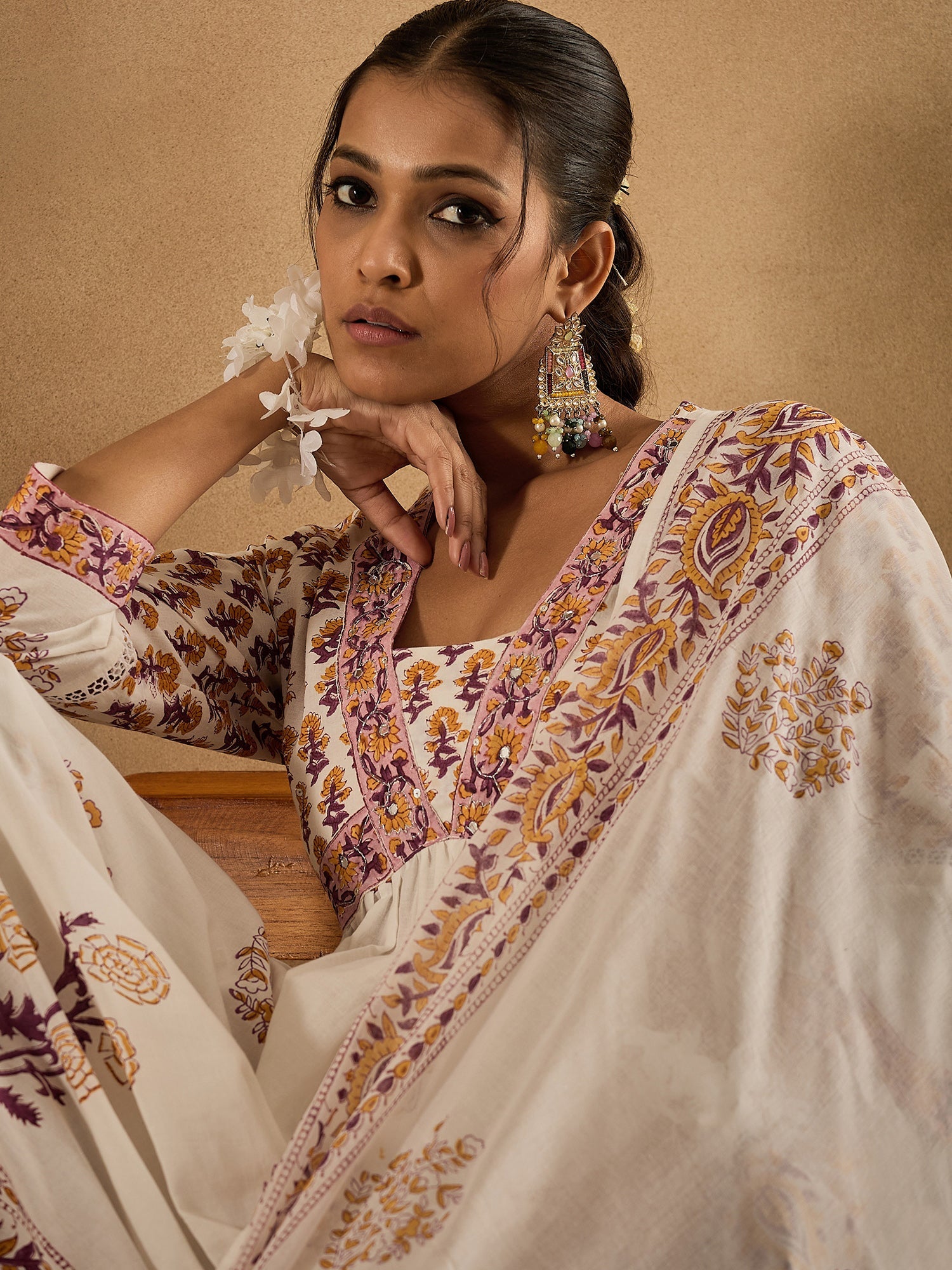 indo era, suit, kurta set for women, indo era kurta, kurta sets for ladies, summer dresses for women, 3 piece suit, cotton kurta set for women, new arrivals, women kurti plazo set, women in suit, kurta suit, floral kurta, short suit, spring summer, White suit