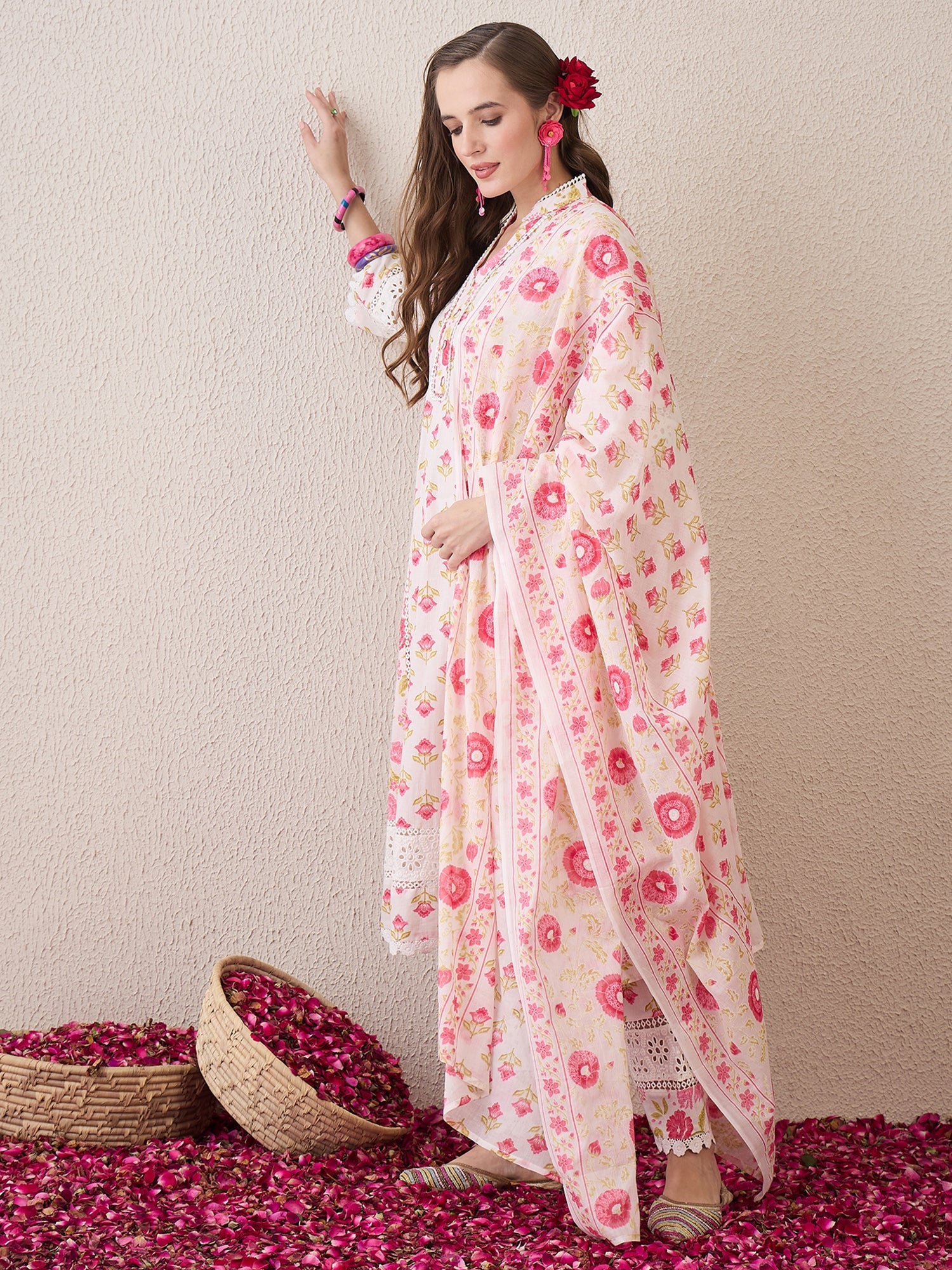 indo era, suit, kurta set for women, indo era kurta, kurta sets for ladies, summer dresses for women, 3 piece suit, cotton kurta set for women, new arrivals, women kurti plazo set, women in suit, kurta suit, floral kurta, short suit, spring summer, Pink suit
