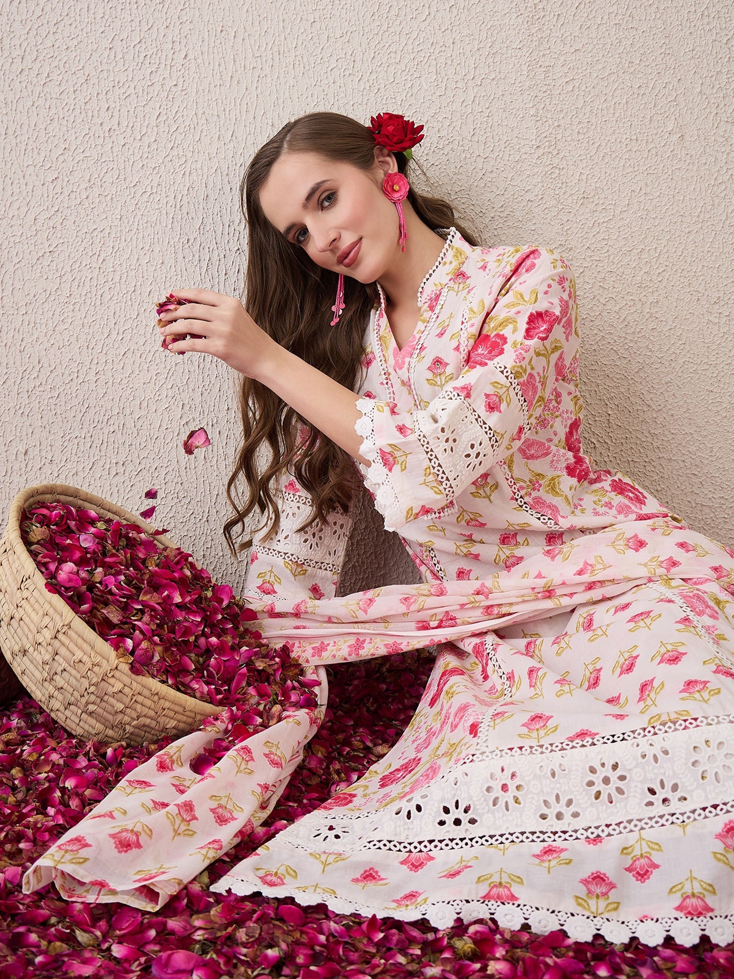 indo era, suit, kurta set for women, indo era kurta, kurta sets for ladies, summer dresses for women, 3 piece suit, cotton kurta set for women, new arrivals, women kurti plazo set, women in suit, kurta suit, floral kurta, short suit, spring summer, Pink suit