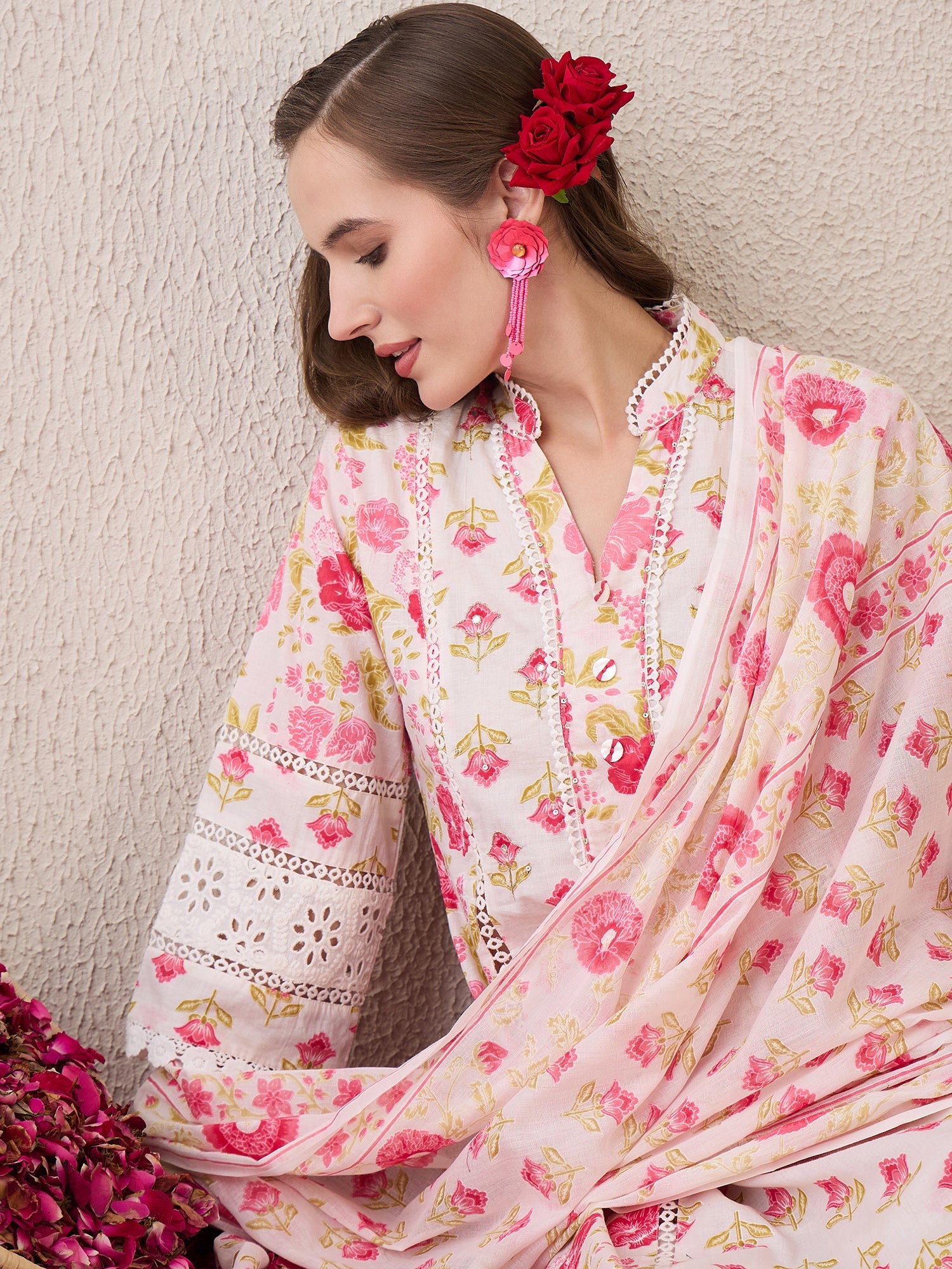 indo era, suit, kurta set for women, indo era kurta, kurta sets for ladies, summer dresses for women, 3 piece suit, cotton kurta set for women, new arrivals, women kurti plazo set, women in suit, kurta suit, floral kurta, short suit, spring summer, Pink suit