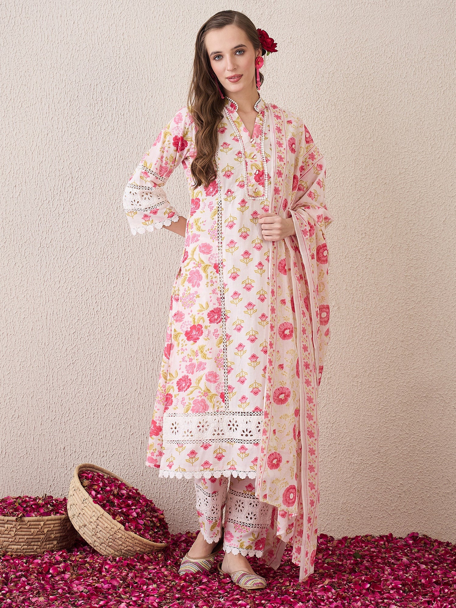 indo era, suit, kurta set for women, indo era kurta, kurta sets for ladies, summer dresses for women, 3 piece suit, cotton kurta set for women, new arrivals, women kurti plazo set, women in suit, kurta suit, floral kurta, short suit, spring summer, Pink suit