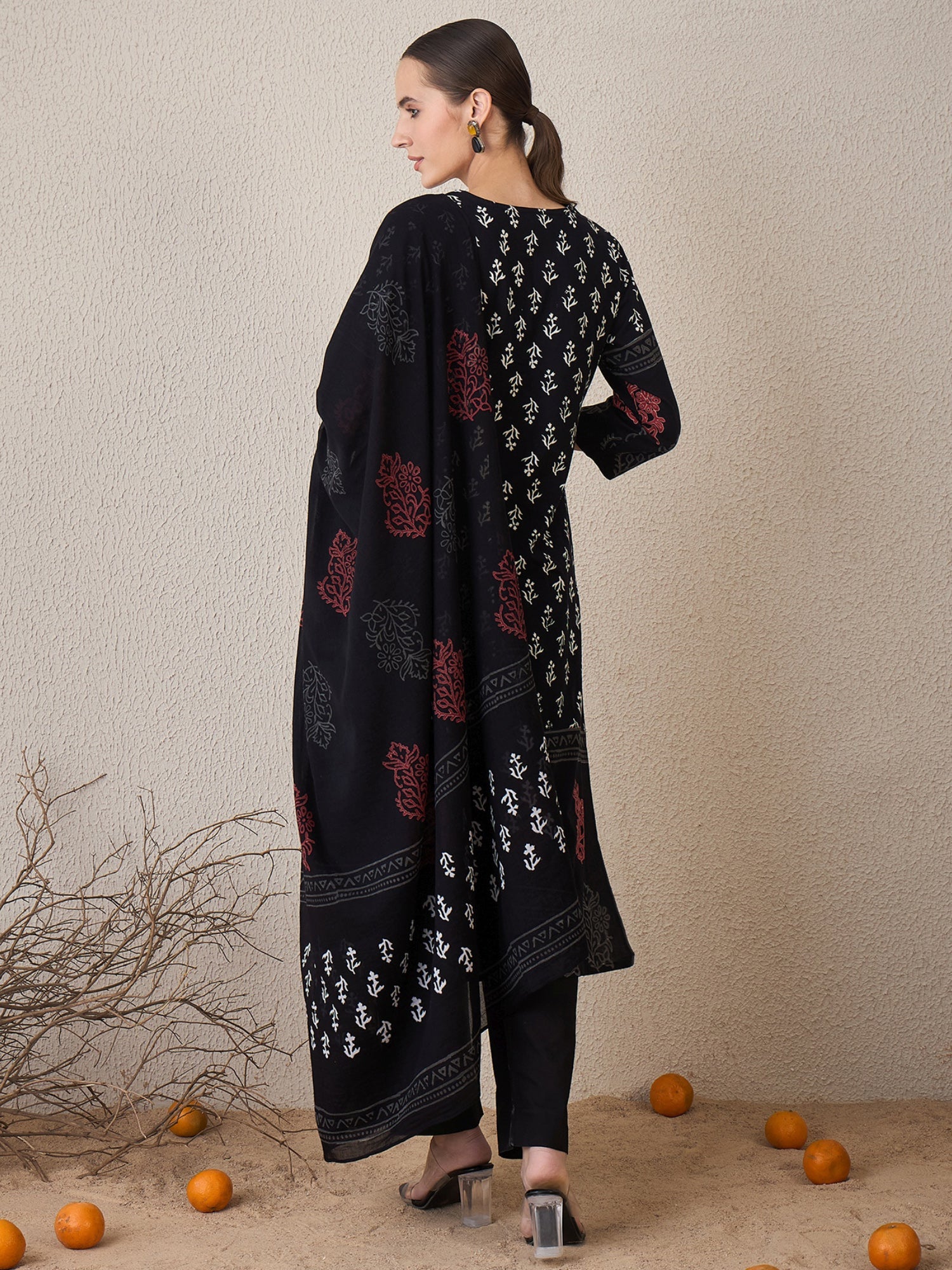 indo era, suit, kurta set for women, indo era kurta, kurta sets for ladies, summer dresses for women, 3 piece suit, cotton kurta set for women, new arrivals, women kurti plazo set, women in suit, kurta suit, floral kurta, short suit, spring summer, Black suit