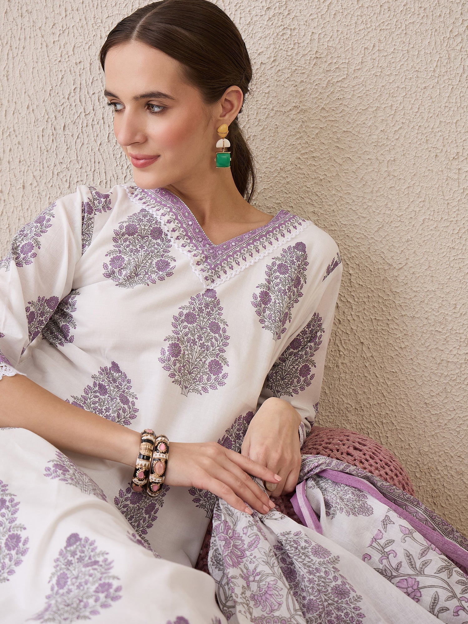 indo era, suit, kurta set for women, indo era kurta, kurta sets for ladies, summer dresses for women, 3 piece suit, cotton kurta set for women, new arrivals, women kurti plazo set, women in suit, kurta suit, floral kurta, short suit, spring summer, White suit
