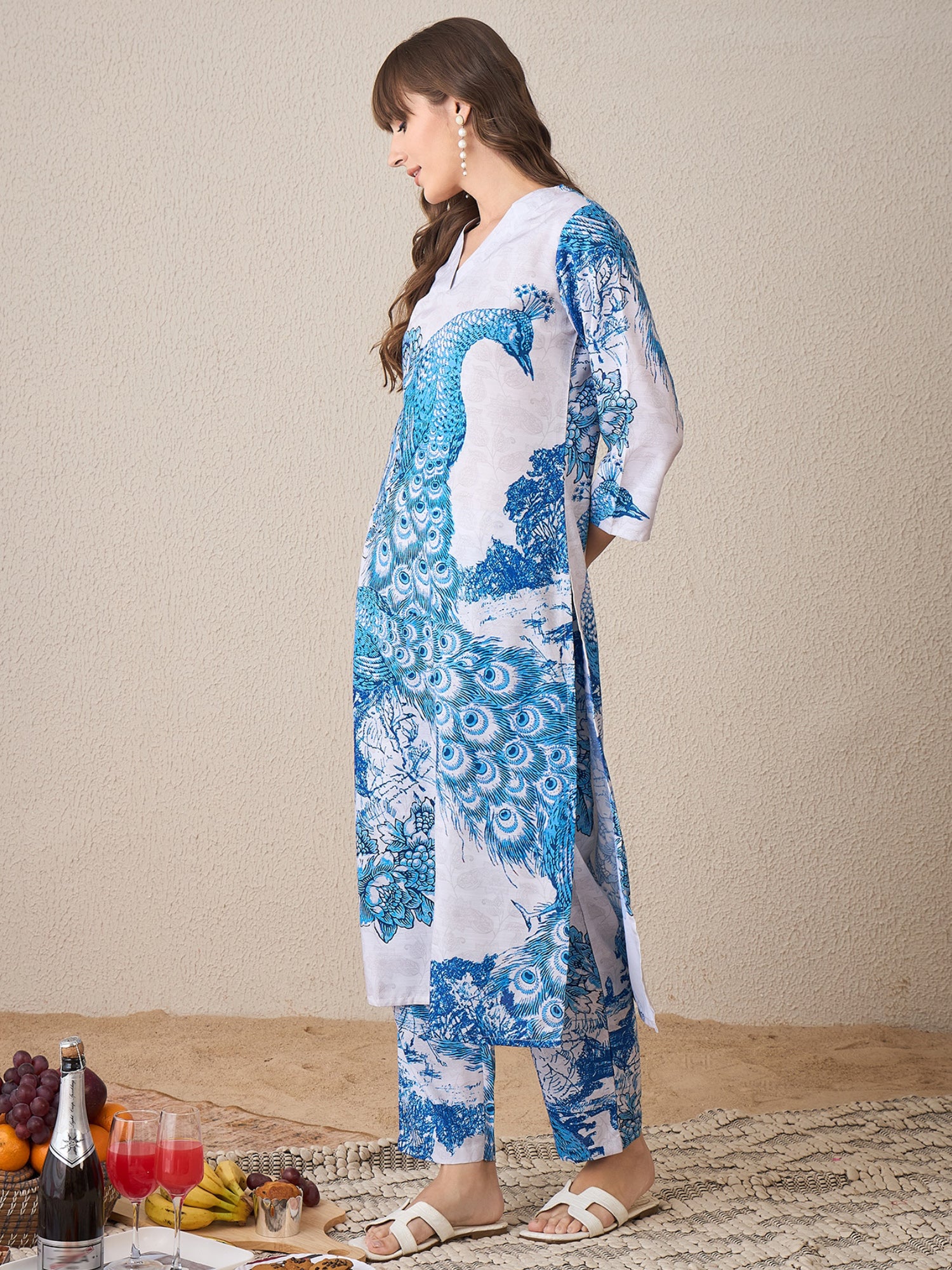 indo era, suit, kurta set for women, indo era kurta, kurta sets for ladies, summer dresses for women, 3 piece suit, cotton kurta set for women, new arrivals, women kurti plazo set, women in suit, kurta suit, floral kurta, short suit, spring summer, Blue suit