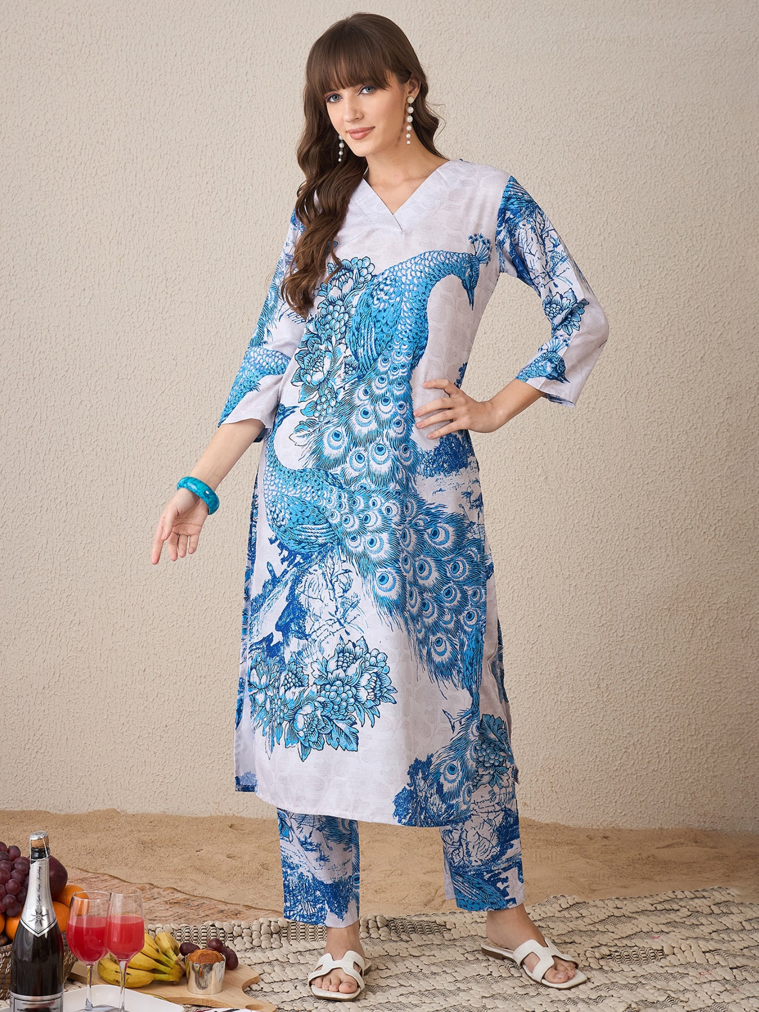 indo era, suit, kurta set for women, indo era kurta, kurta sets for ladies, summer dresses for women, 3 piece suit, cotton kurta set for women, new arrivals, women kurti plazo set, women in suit, kurta suit, floral kurta, short suit, spring summer, Blue suit