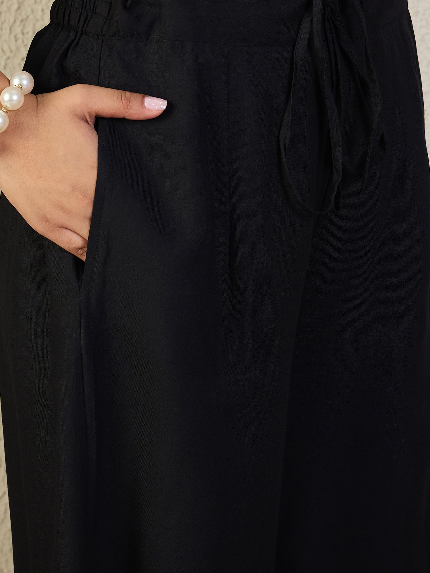 Indo Era Black Embroidered A-Line Kurta Trousers set