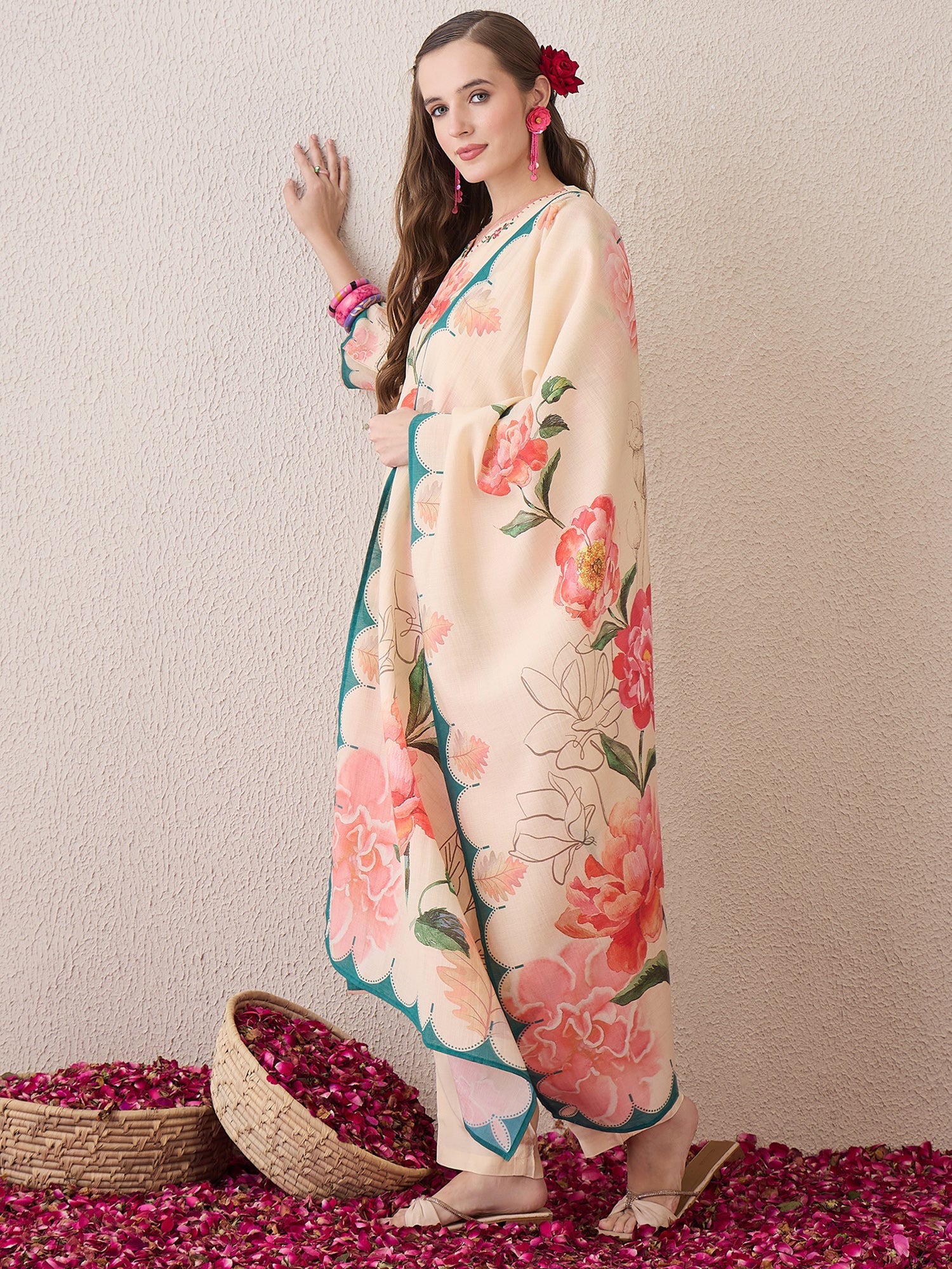 indo era, suit, kurta set for women, indo era kurta, kurta sets for ladies, summer dresses for women, 3 piece suit, cotton kurta set for women, new arrivals, women kurti plazo set, women in suit, kurta suit, floral kurta, short suit, spring summer, Beige suit