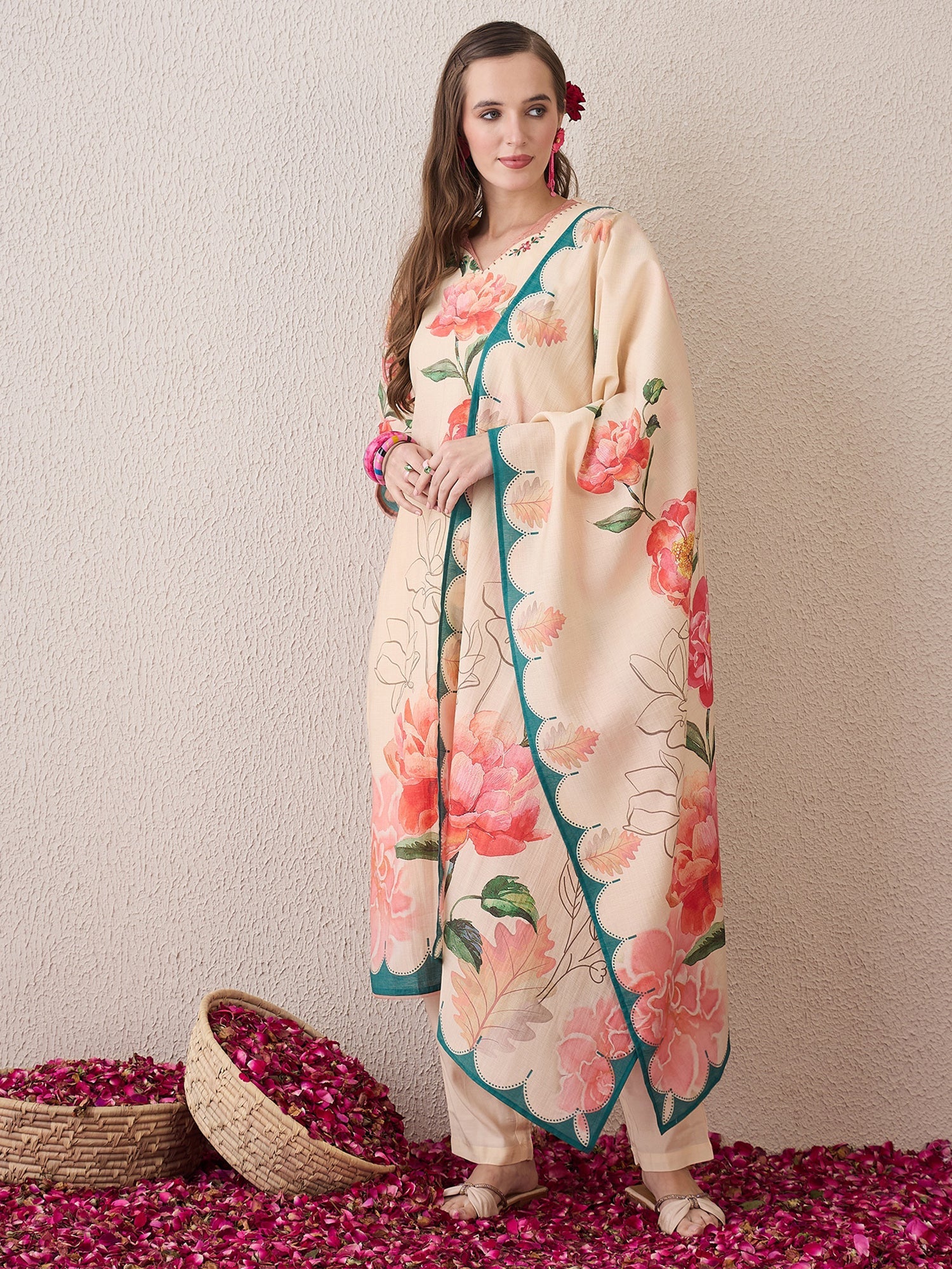 indo era, suit, kurta set for women, indo era kurta, kurta sets for ladies, summer dresses for women, 3 piece suit, cotton kurta set for women, new arrivals, women kurti plazo set, women in suit, kurta suit, floral kurta, short suit, spring summer, Beige suit