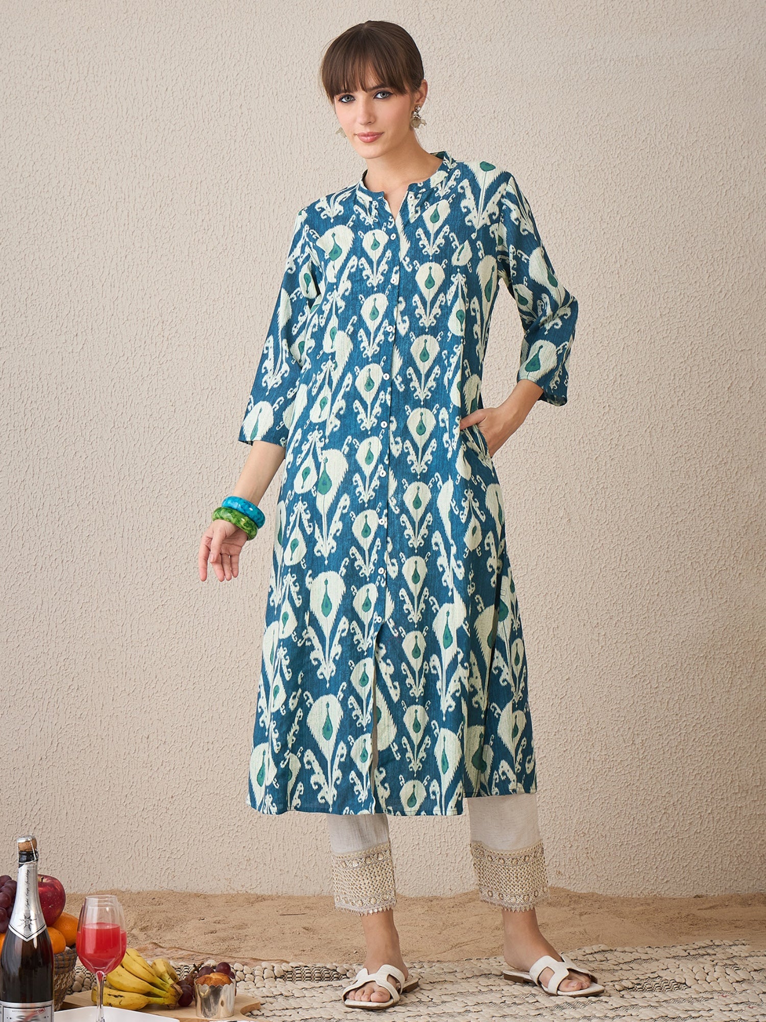 indo era, suit, kurta set for women, indo era kurta, kurta sets for ladies, summer dresses for women, 3 piece suit, cotton kurta set for women, new arrivals, women kurti plazo set, women in suit, kurta suit, floral kurta, short suit, spring summer, Teal kurta