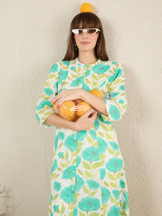 Off White Printed Viscose Rayon Straight Kurta Palazzo Set