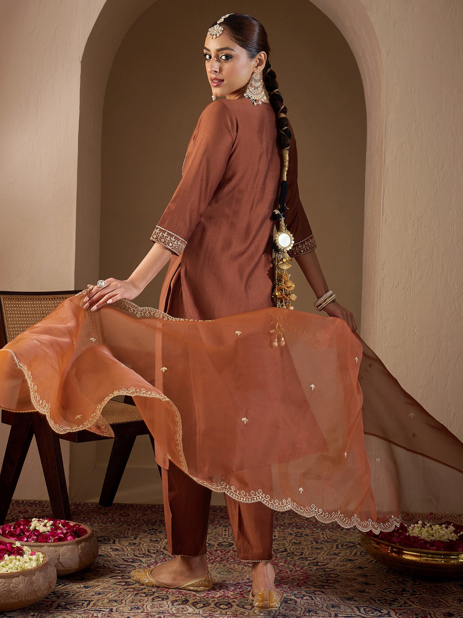 indo era, suit, kurta set for women, indo era kurta, kurta sets for ladies, summer dresses for women, 3 piece suit, cotton kurta set for women, new arrivals, women kurti plazo set, women in suit, kurta suit, floral kurta, short suit, spring summer, Rust suit