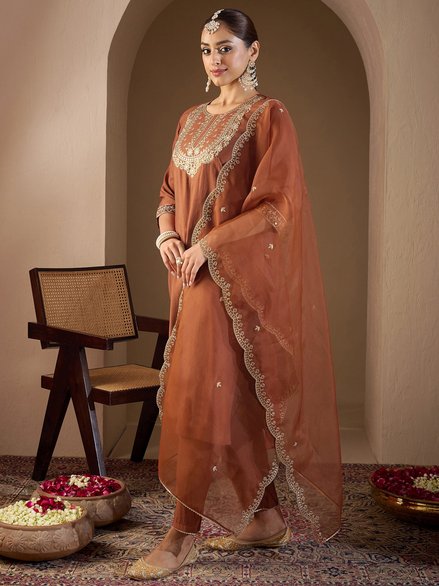 indo era, suit, kurta set for women, indo era kurta, kurta sets for ladies, summer dresses for women, 3 piece suit, cotton kurta set for women, new arrivals, women kurti plazo set, women in suit, kurta suit, floral kurta, short suit, spring summer, Rust suit