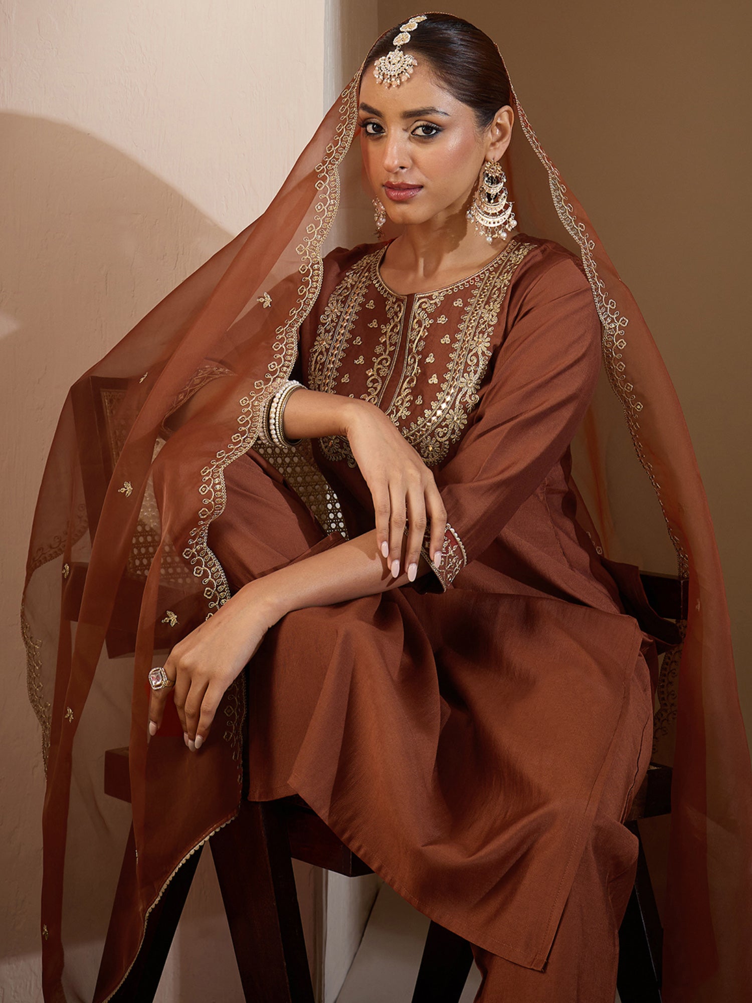 indo era, suit, kurta set for women, indo era kurta, kurta sets for ladies, summer dresses for women, 3 piece suit, cotton kurta set for women, new arrivals, women kurti plazo set, women in suit, kurta suit, floral kurta, short suit, spring summer, Rust suit