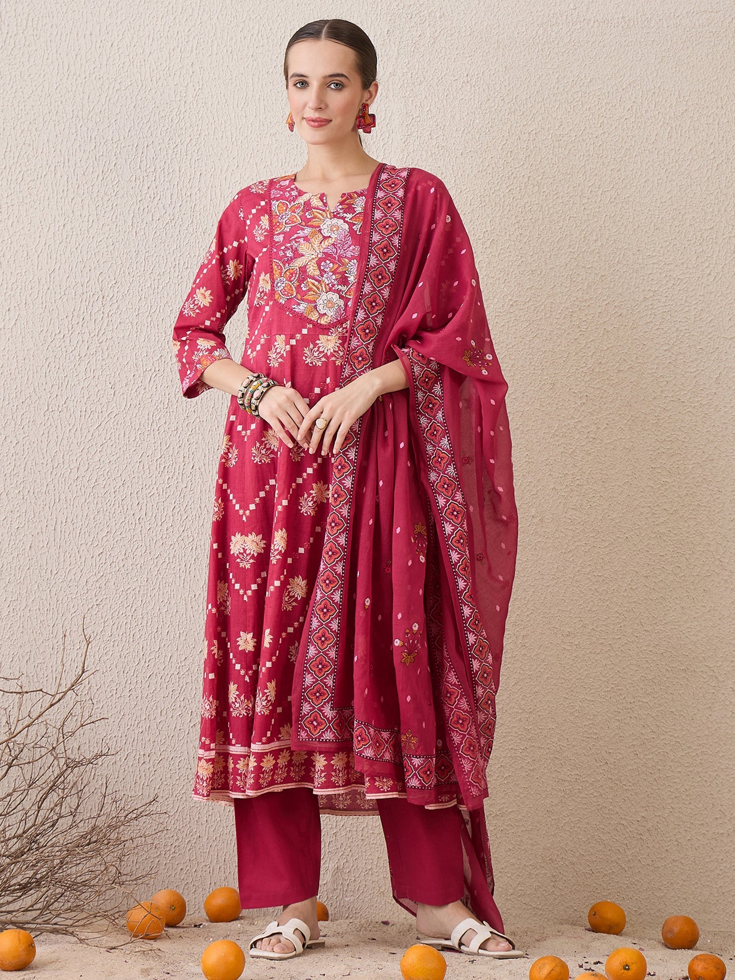 indo era, suit, kurta set for women, indo era kurta, kurta sets for ladies, summer dresses for women, 3 piece suit, cotton kurta set for women, new arrivals, women kurti plazo set, women in suit, kurta suit, floral kurta, short suit, spring summer, Pink suit