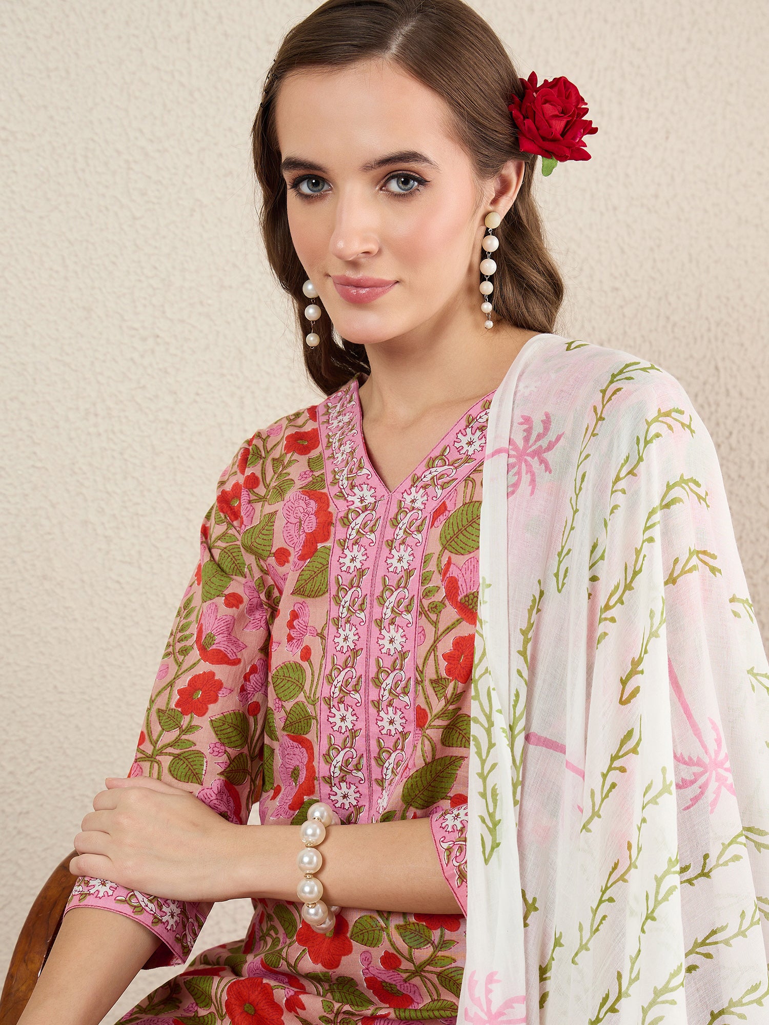 Pink Straight Pure Cotton Salwar Suit Set