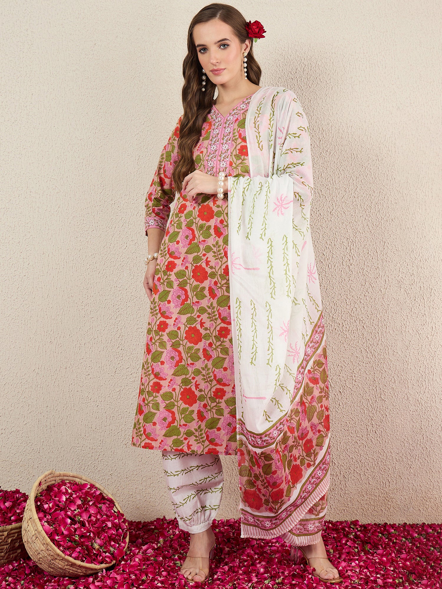 Pink Straight Pure Cotton Salwar Suit Set
