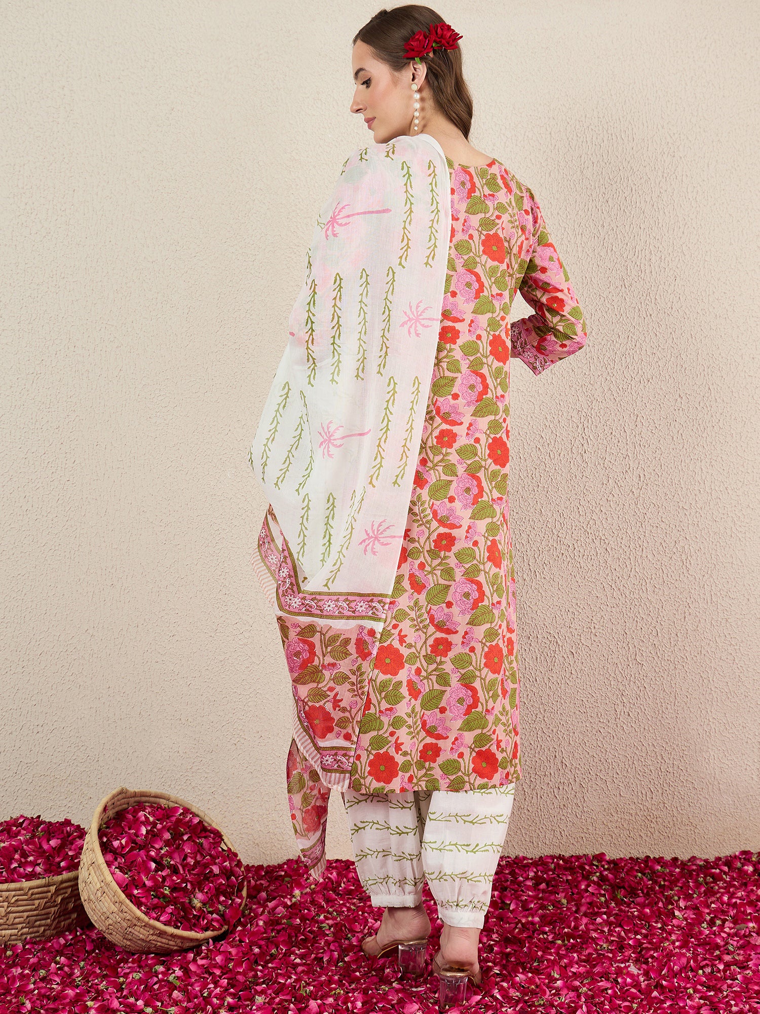 Pink Straight Pure Cotton Salwar Suit Set