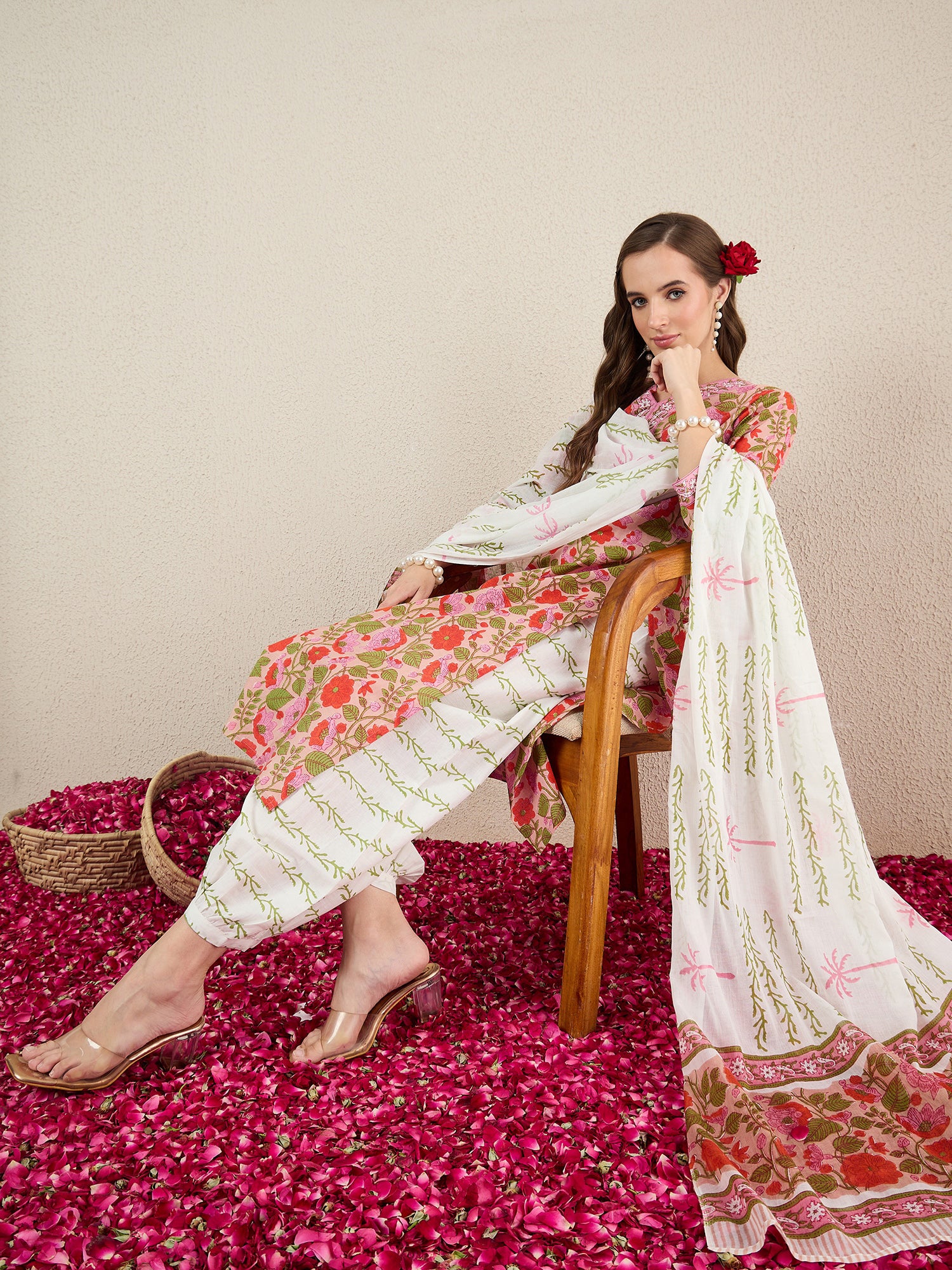 Pink Straight Pure Cotton Salwar Suit Set